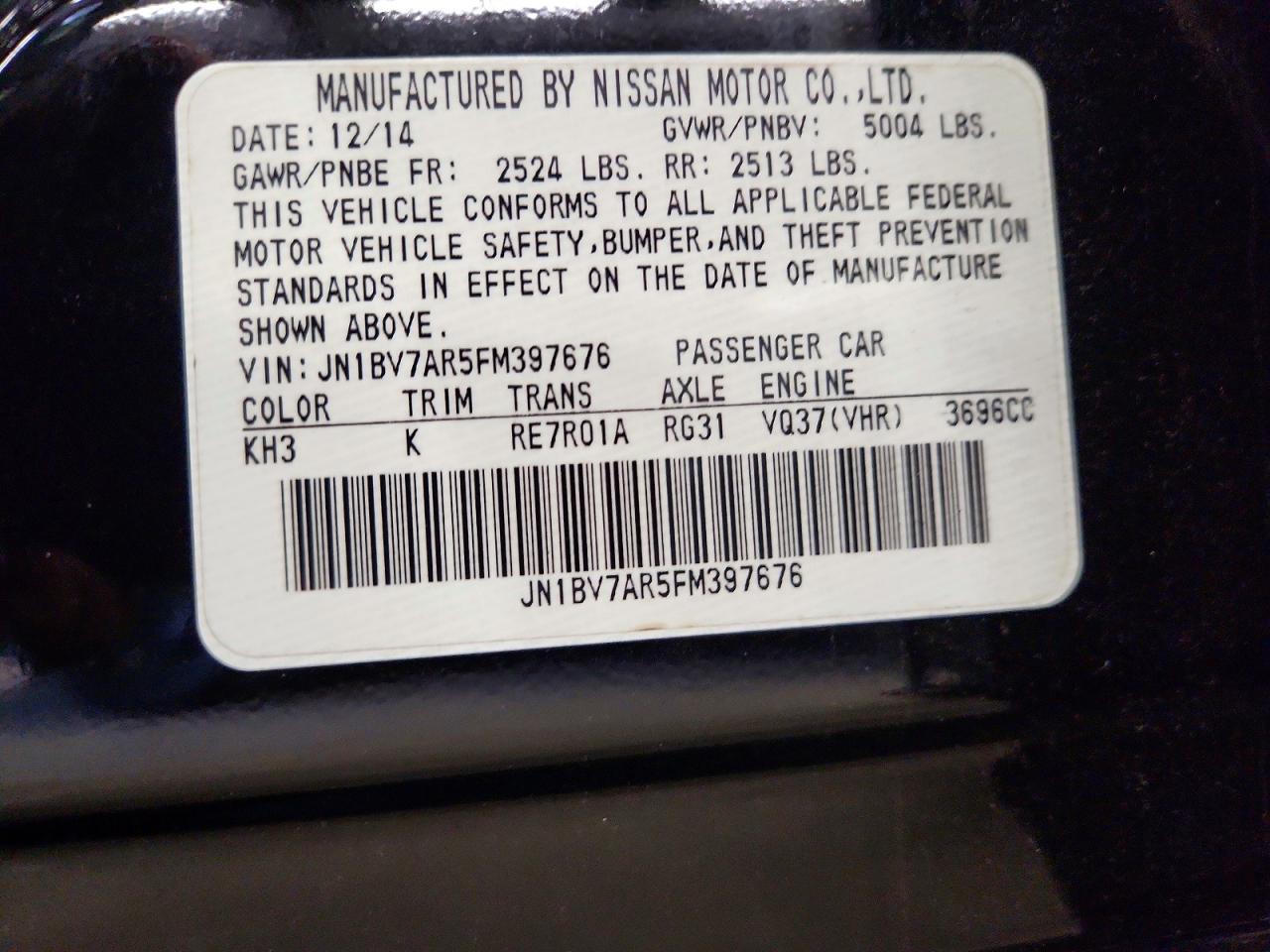 2015 Infiniti Q50 Premium Black vin: JN1BV7AR5FM397676