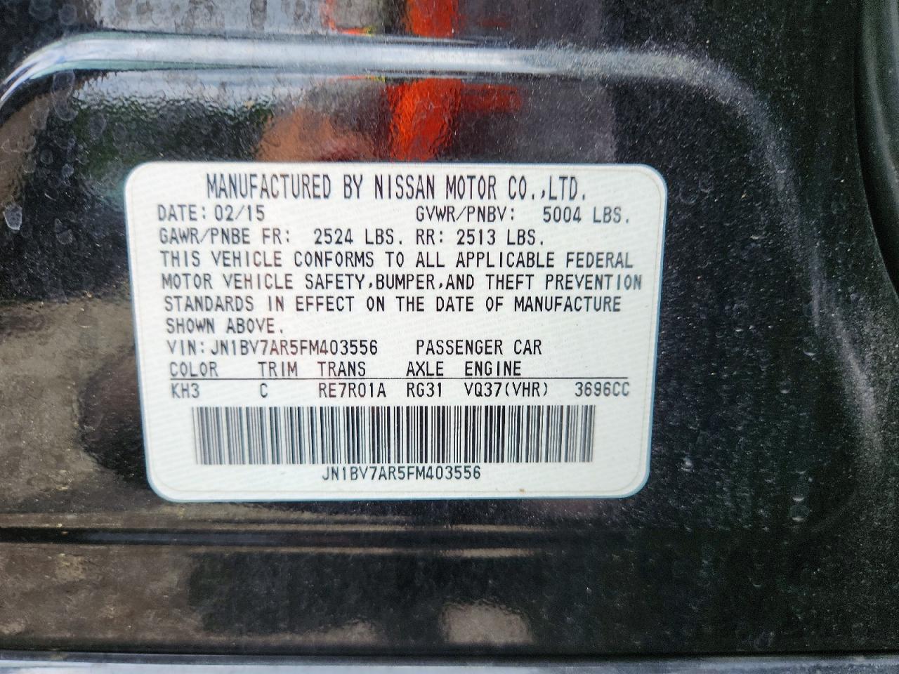 2015 Infiniti Q50 Premium Black vin: JN1BV7AR5FM403556