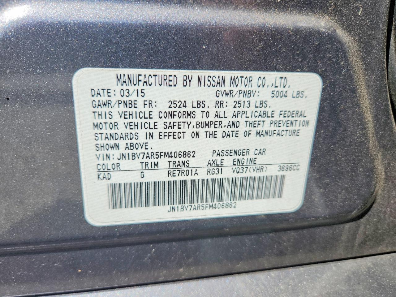 2015 Infiniti Q50 Sport Gray vin: JN1BV7AR5FM406862