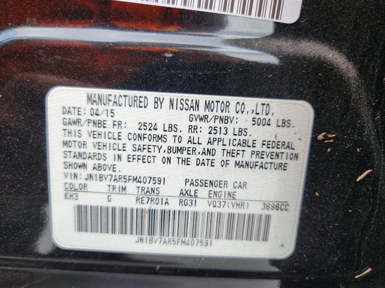 2015 Infiniti Q50 Premium Черный vin: JN1BV7AR5FM407591