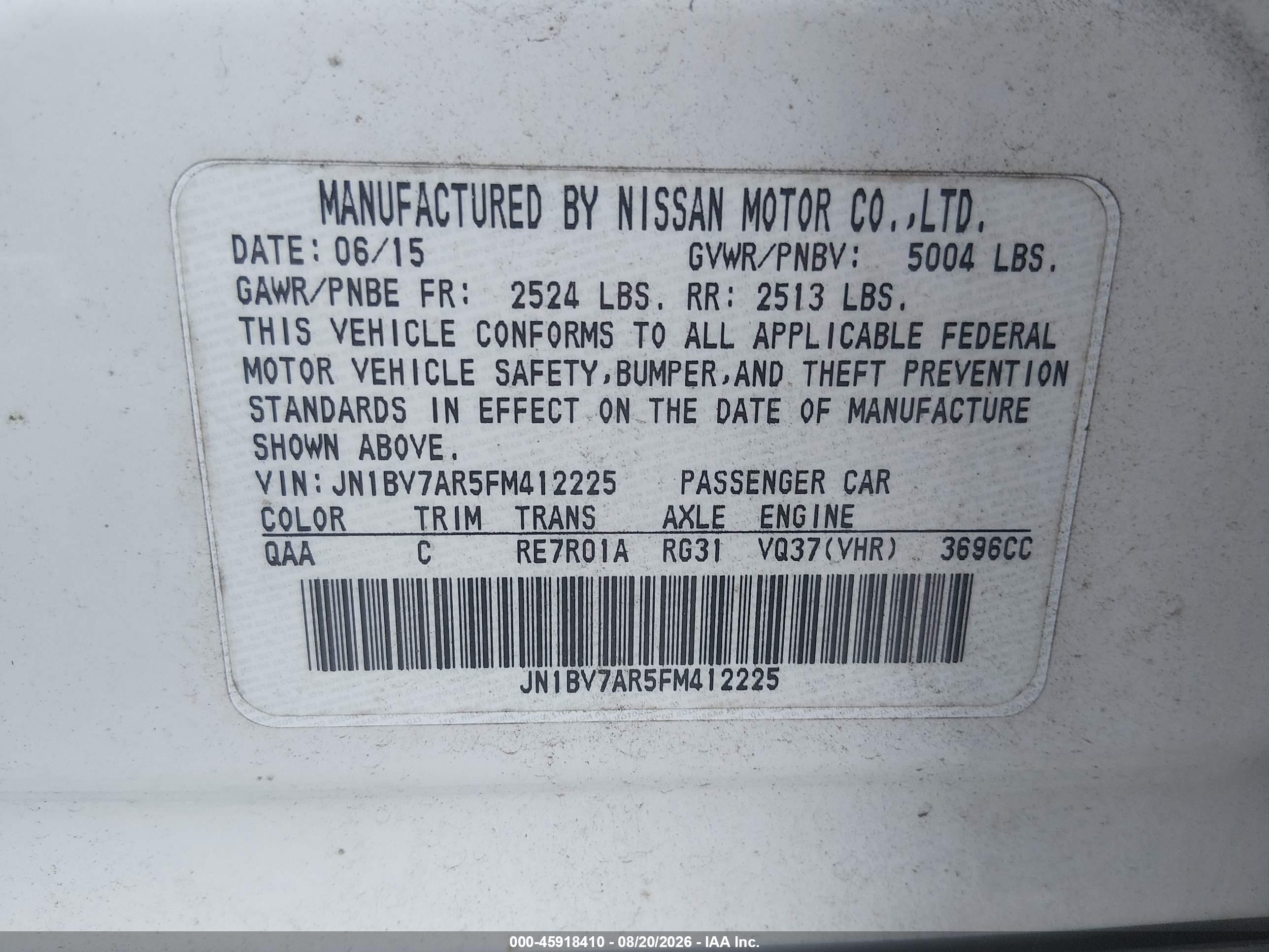 2015 Infiniti Q50 Premium Белый vin: JN1BV7AR5FM412225