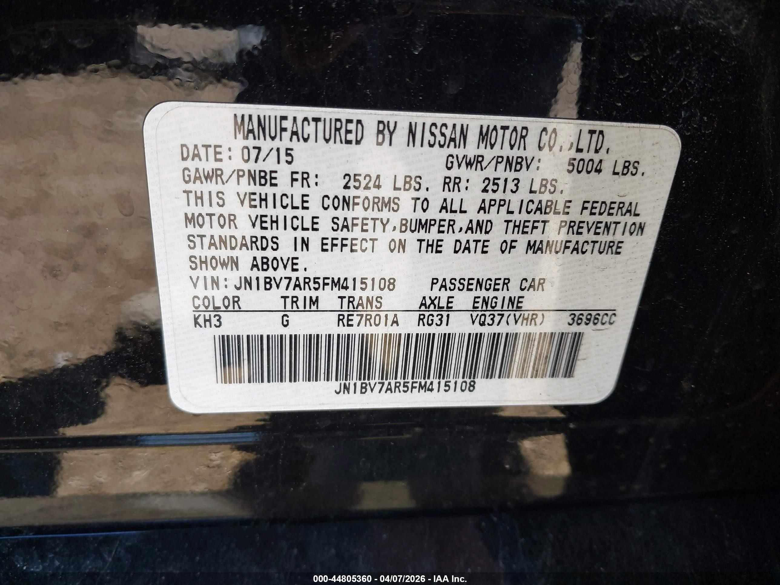 2015 Infiniti Q50   Black vin: JN1BV7AR5FM415108