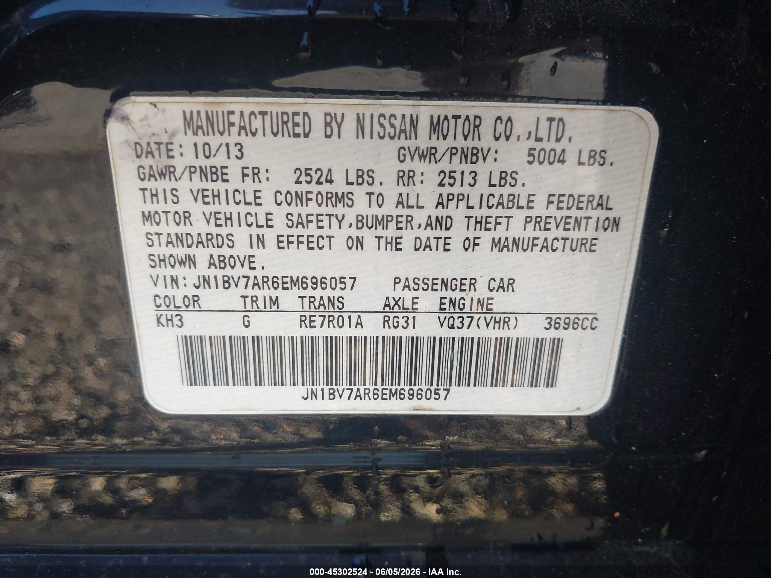 2014 Infiniti Q50 Sport Black vin: JN1BV7AR6EM696057