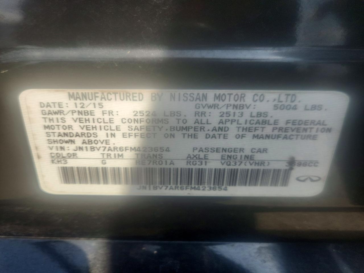 2015 Infiniti Q50 Base Black vin: JN1BV7AR6FM423654