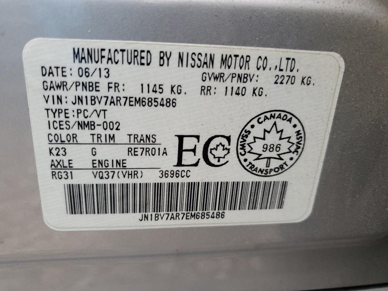 2014 Infiniti Q50 Base Silver vin: JN1BV7AR7EM685486