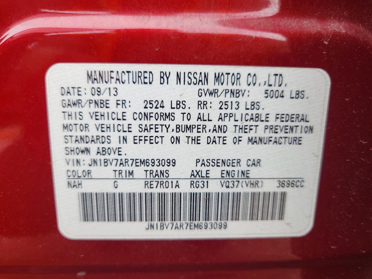 2014 Infiniti Q50 Premium Red vin: JN1BV7AR7EM693099