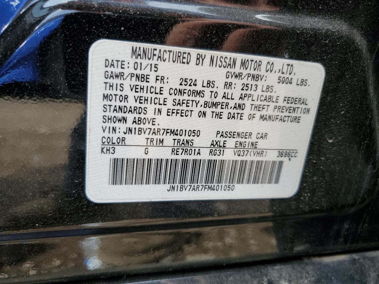 2015 Infiniti Q50 Base Black vin: JN1BV7AR7FM401050