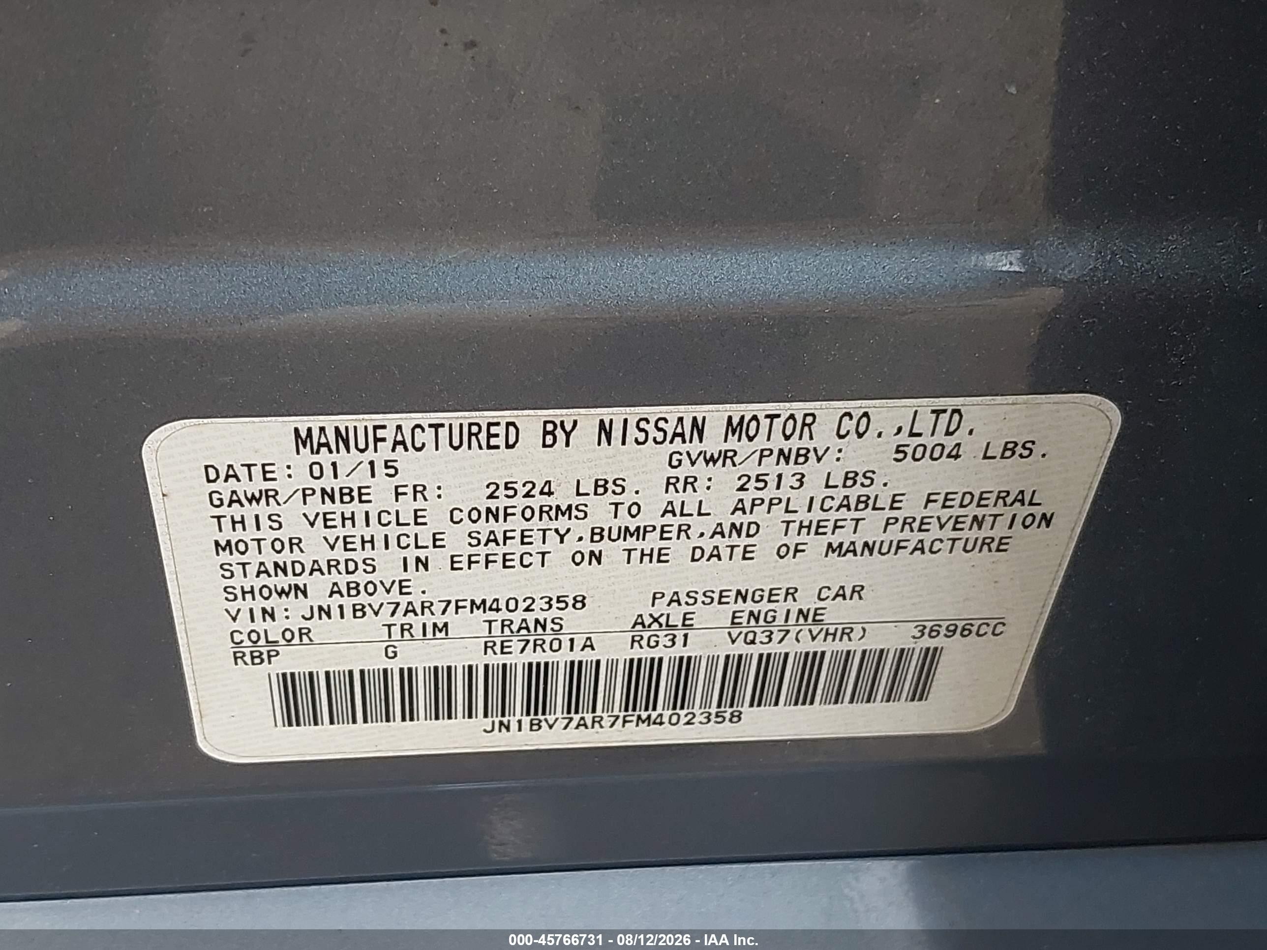 2015 Infiniti Q50 Premium Gray vin: JN1BV7AR7FM402358