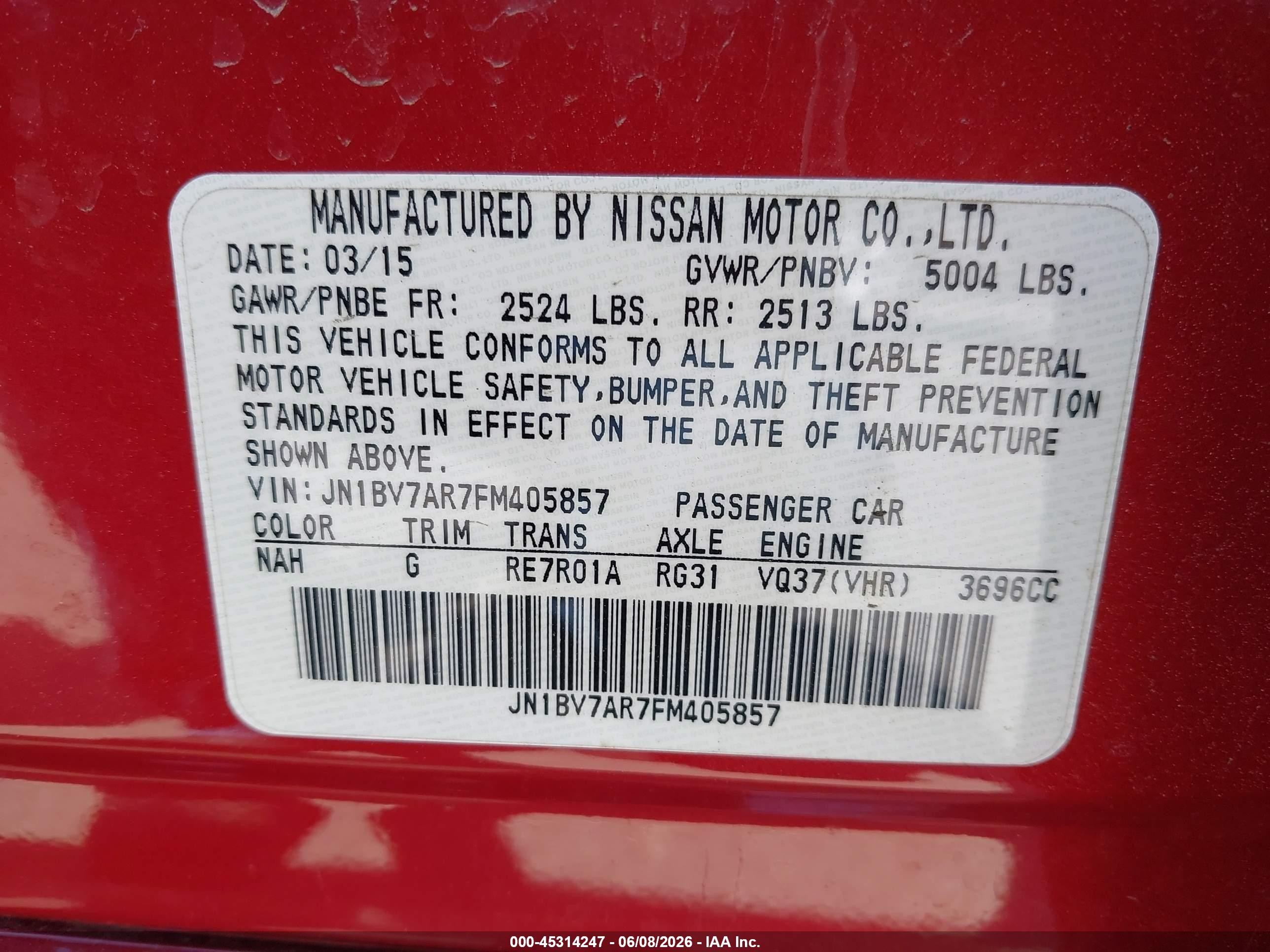 2015 Infiniti Q50 Premium Maroon vin: JN1BV7AR7FM405857