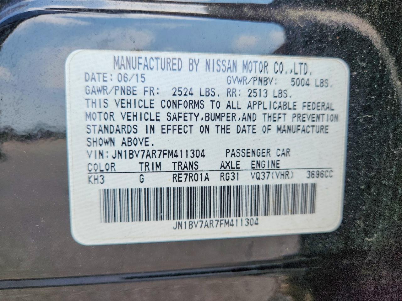 2015 Infiniti Q50 Premium Black vin: JN1BV7AR7FM411304