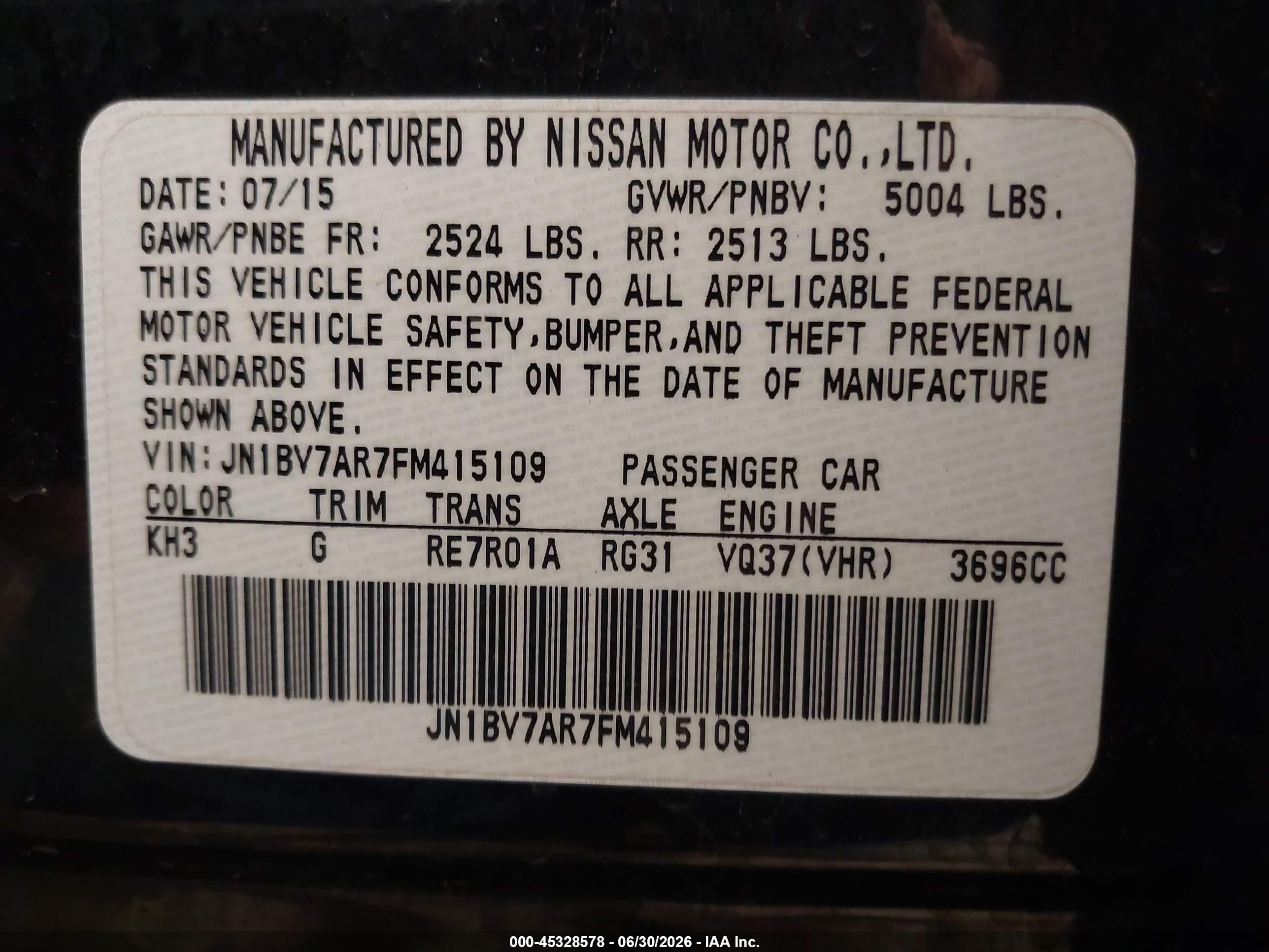 2015 Infiniti Q50 Premium Black vin: JN1BV7AR7FM415109