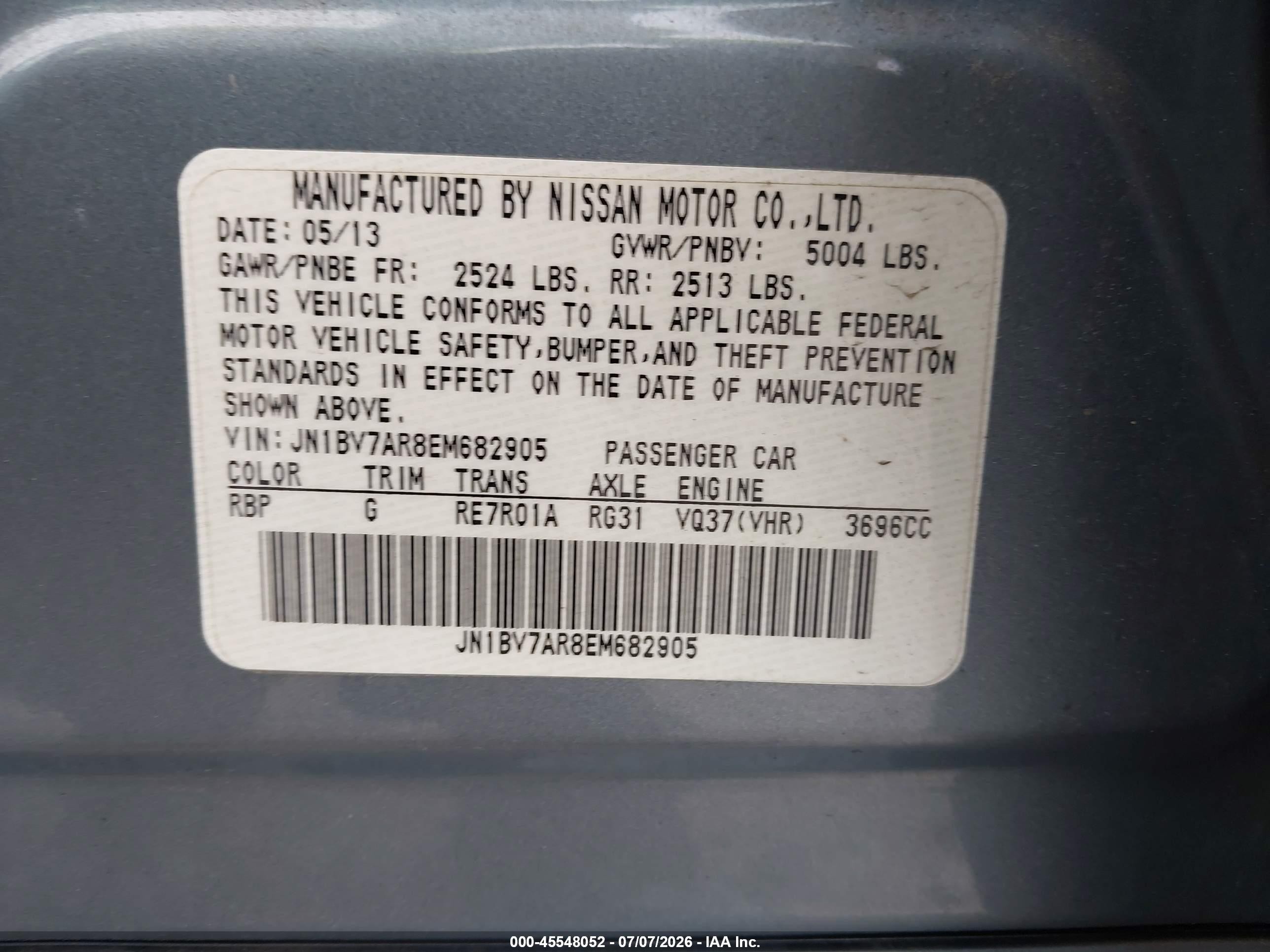 2014 Infiniti Q50 Premium Blue vin: JN1BV7AR8EM682905
