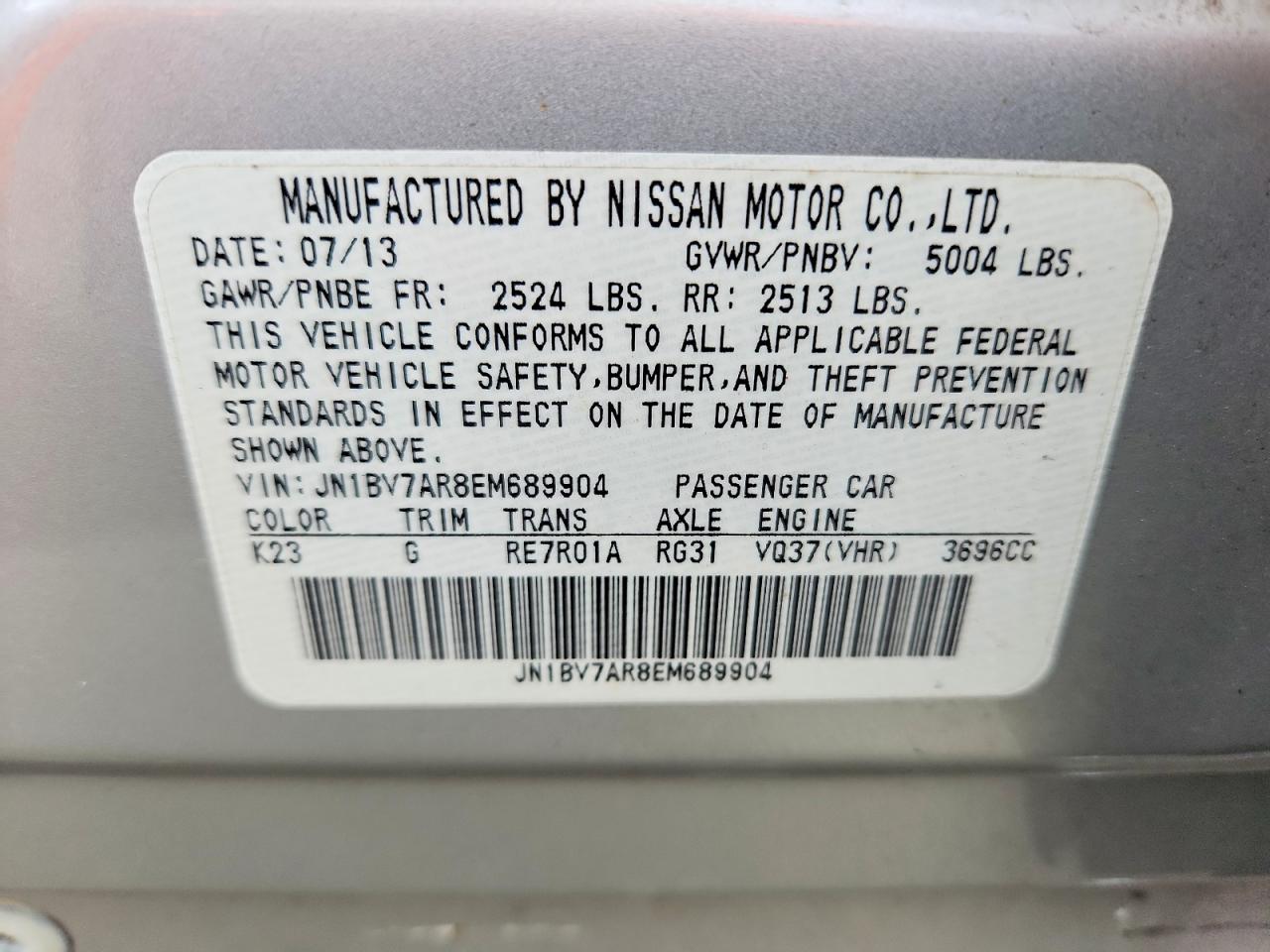 2014 Infiniti Q50 Base Silver vin: JN1BV7AR8EM689904