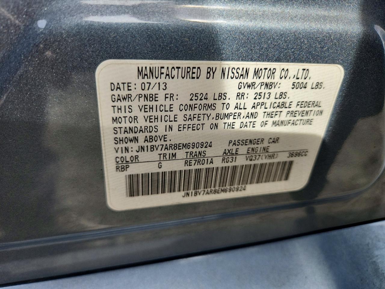 2014 Infiniti Q50 Premium Gray vin: JN1BV7AR8EM690924
