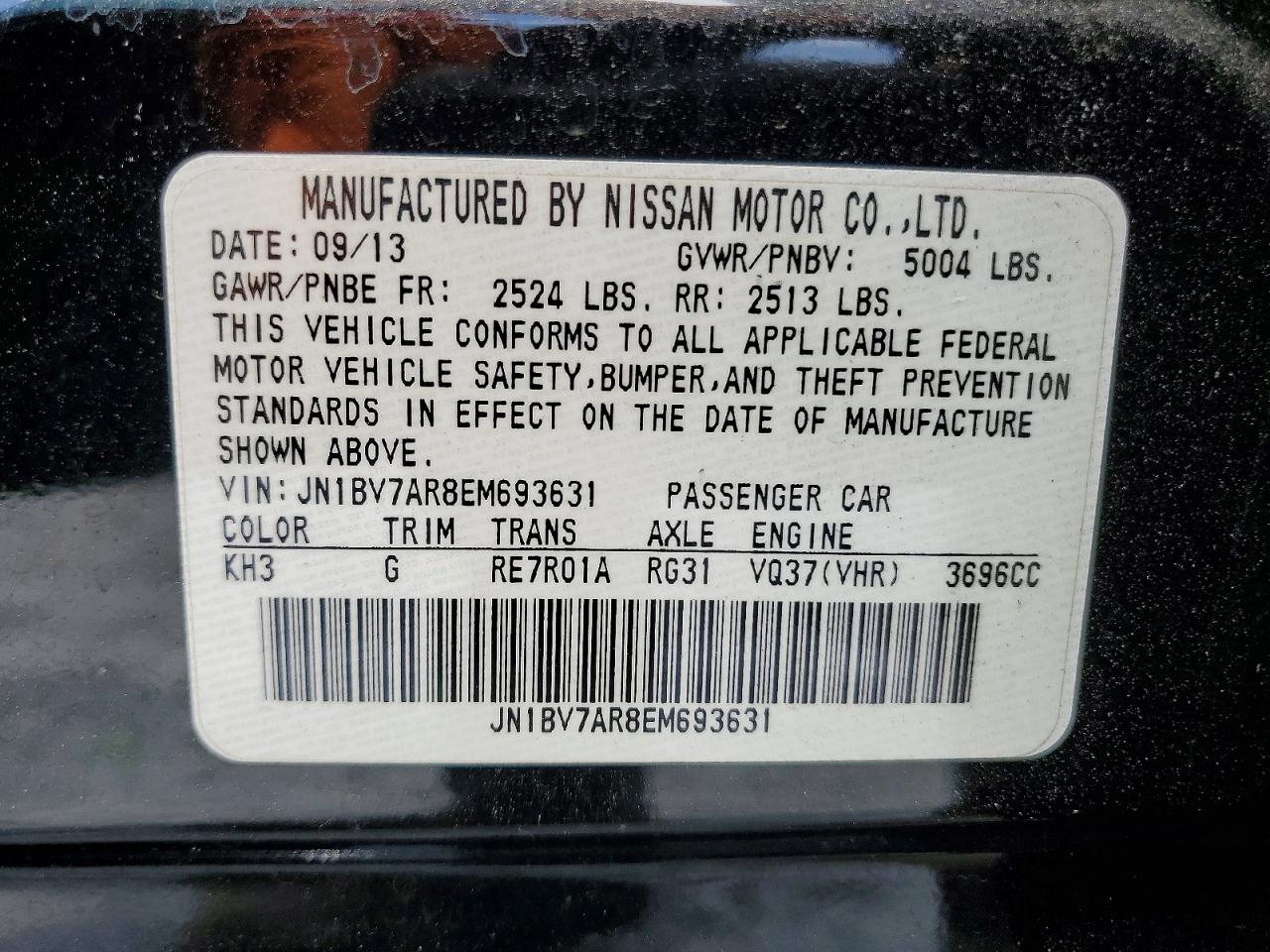 2014 Infiniti Q50 Premium Black vin: JN1BV7AR8EM693631