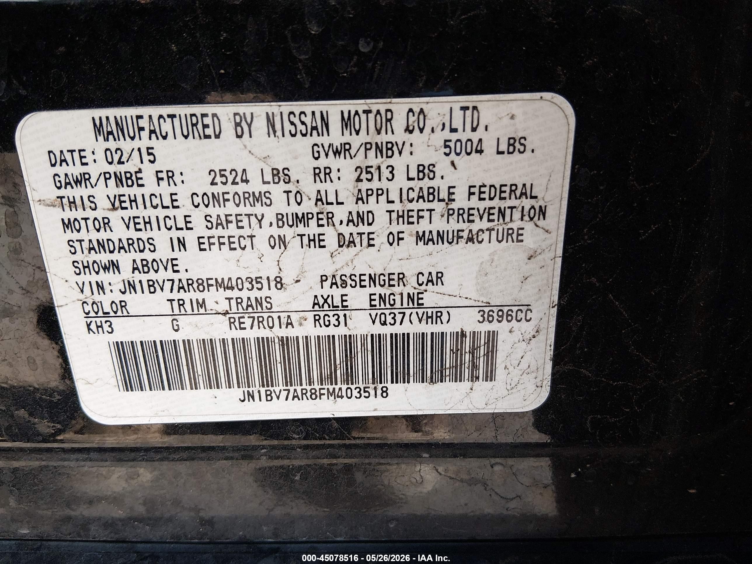 2015 Infiniti Q50 Premium Black vin: JN1BV7AR8FM403518