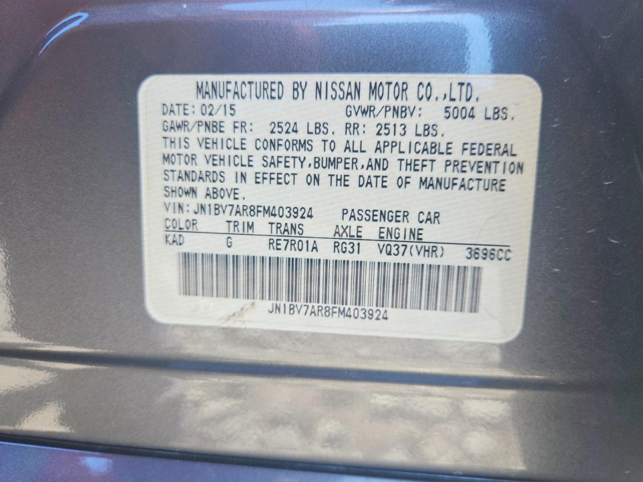 2015 Infiniti Q50 Sport Gray vin: JN1BV7AR8FM403924
