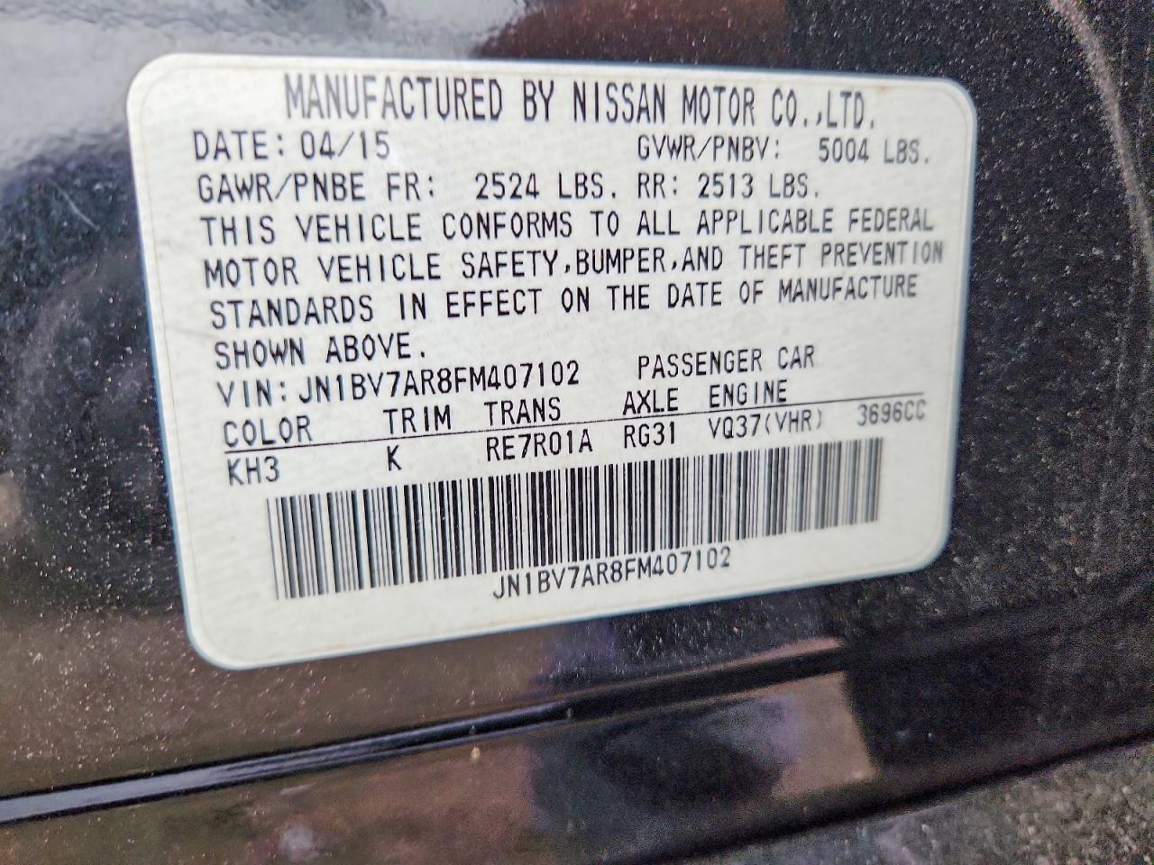 2015 Infiniti Q50 Premium Black vin: JN1BV7AR8FM407102