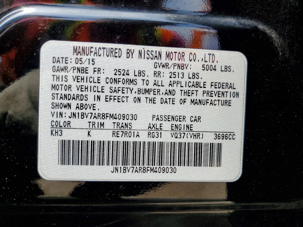 2015 Infiniti Q50 Premium Black vin: JN1BV7AR8FM409030