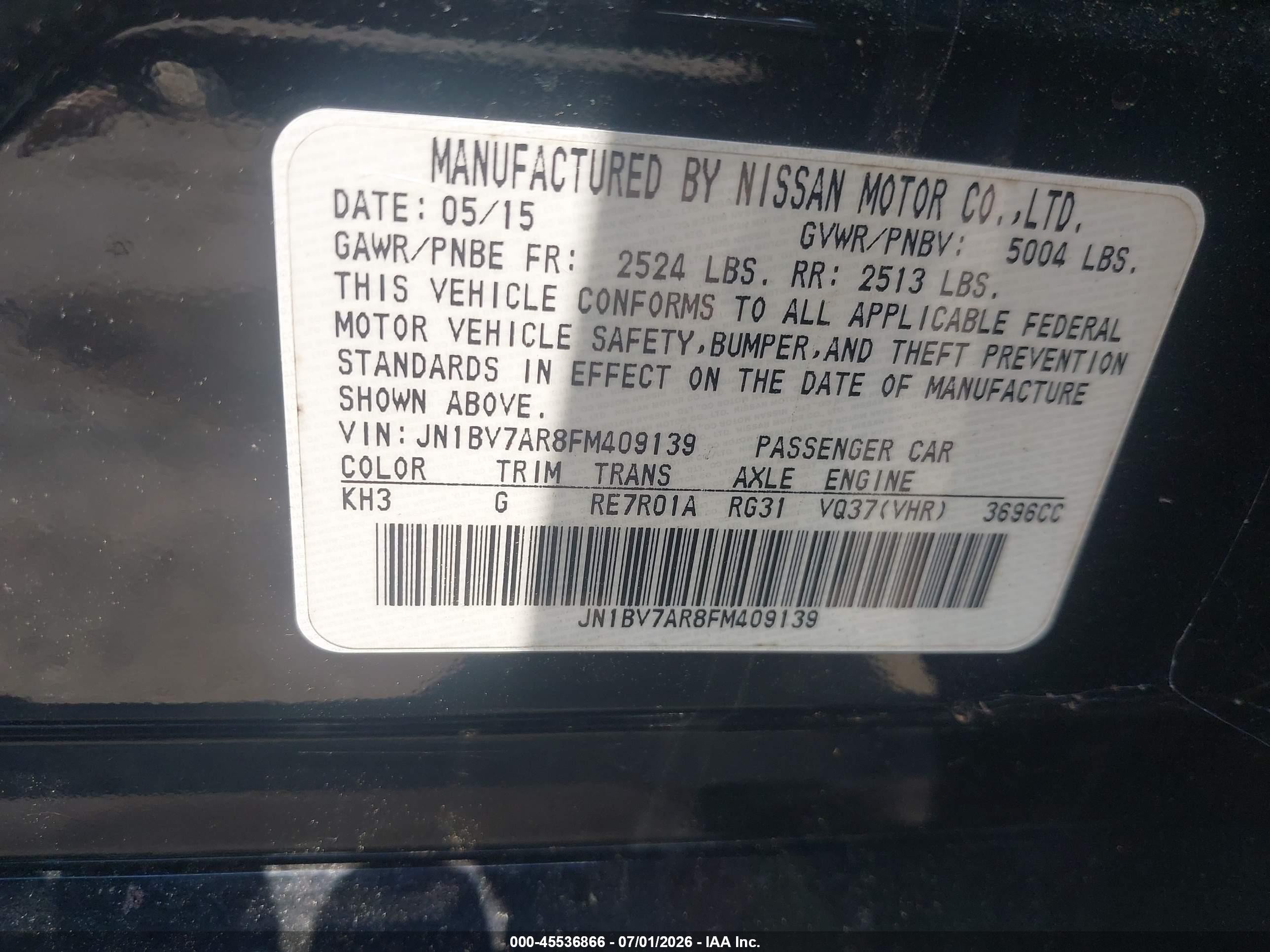 2015 Infiniti Q50 Premium Black vin: JN1BV7AR8FM409139