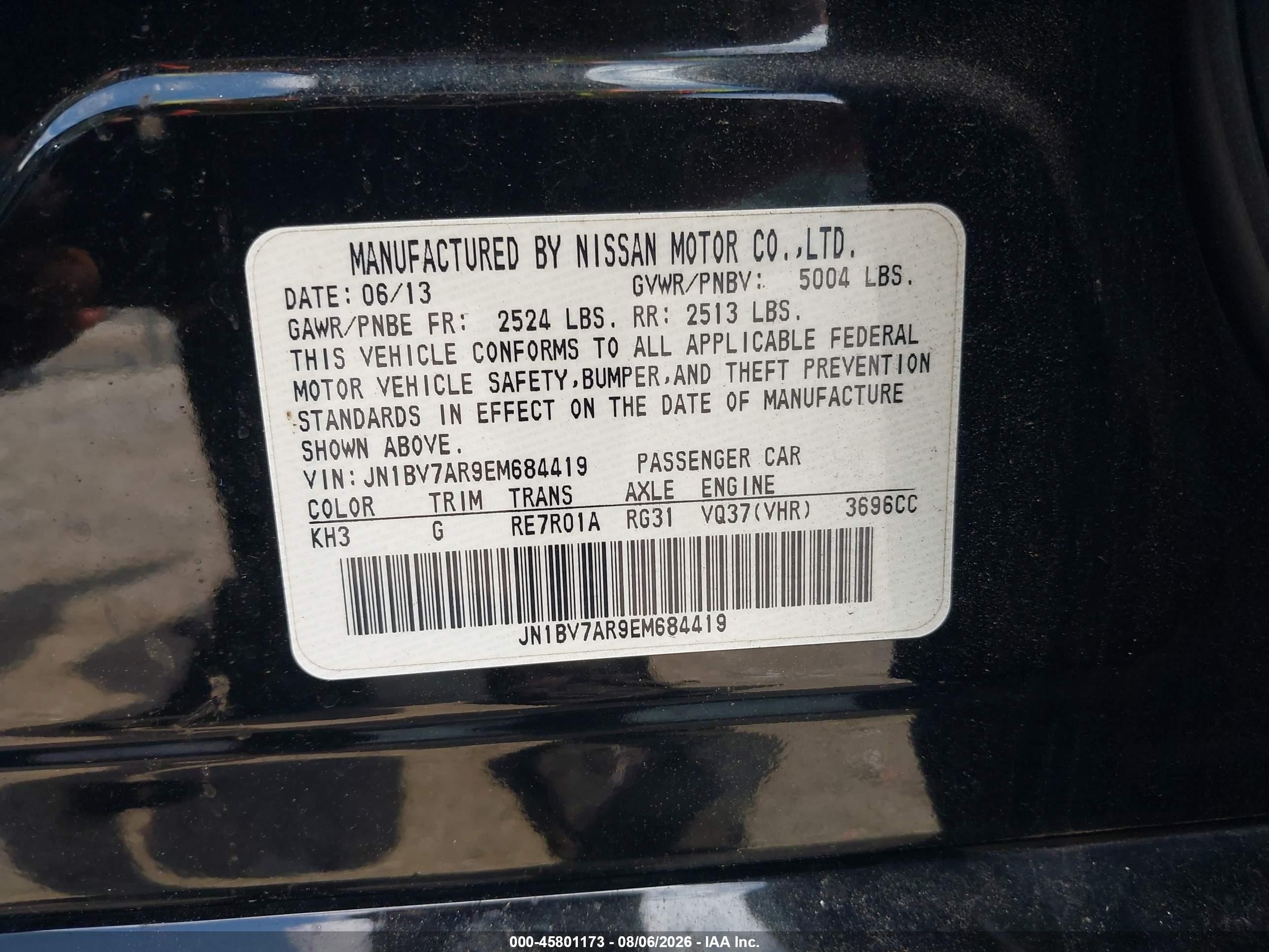 2014 Infiniti Q50 Premium Black vin: JN1BV7AR9EM684419