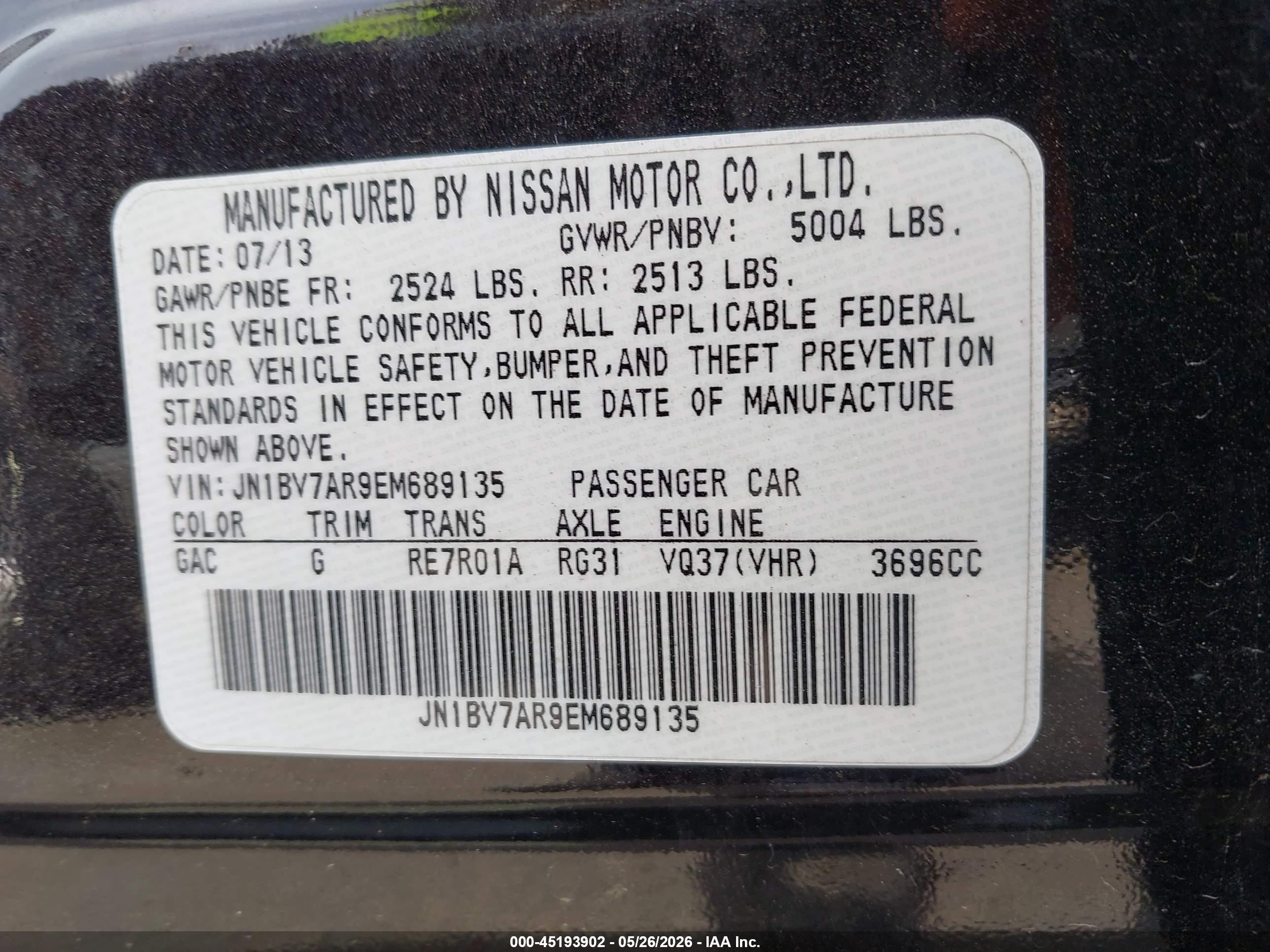 2014 Infiniti Q50   Black vin: JN1BV7AR9EM689135