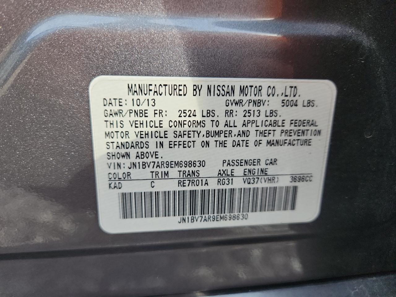 2014 Infiniti Q50 Premium Gray vin: JN1BV7AR9EM698630