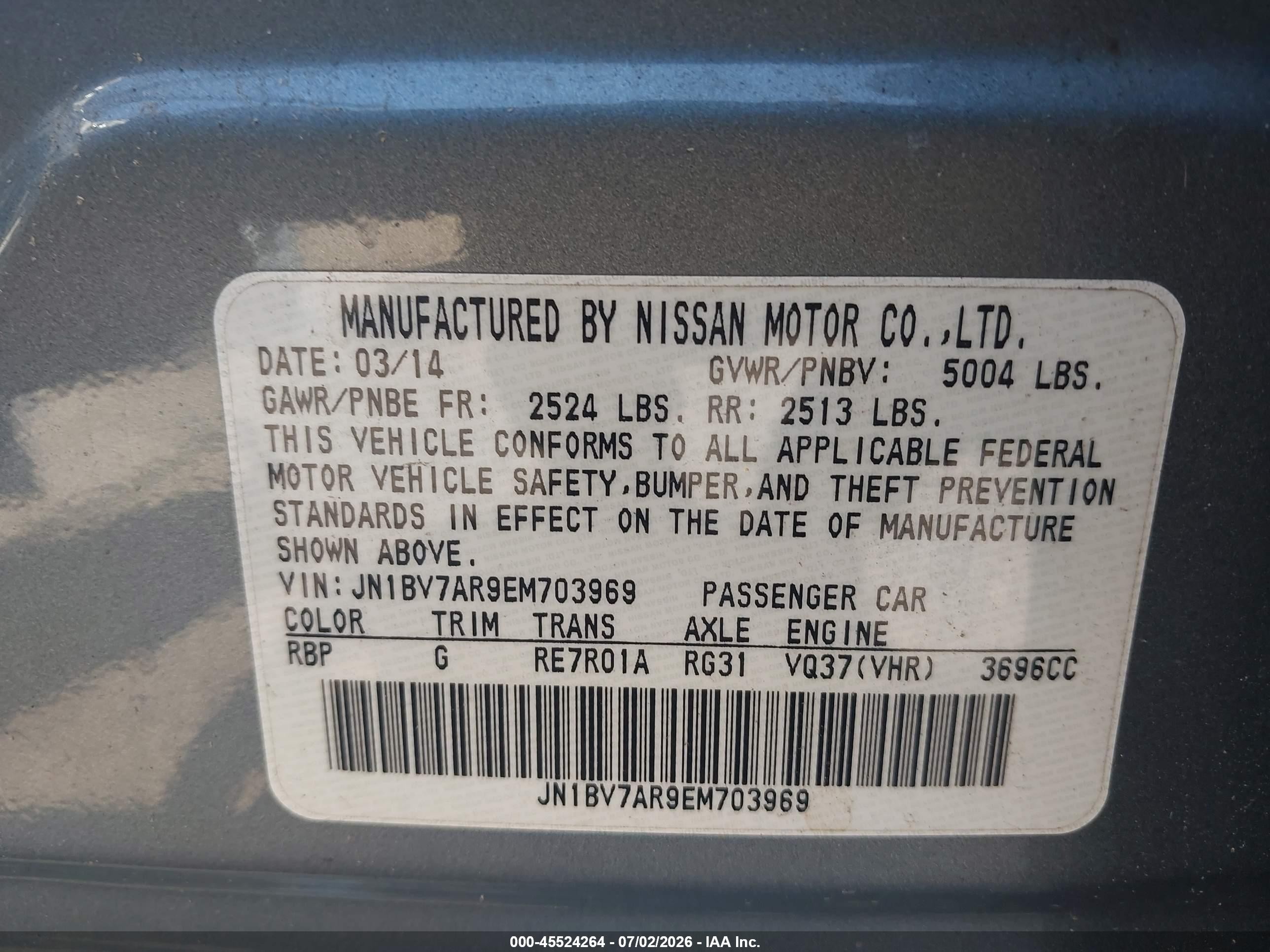 2014 Infiniti Q50 Premium Gray vin: JN1BV7AR9EM703969