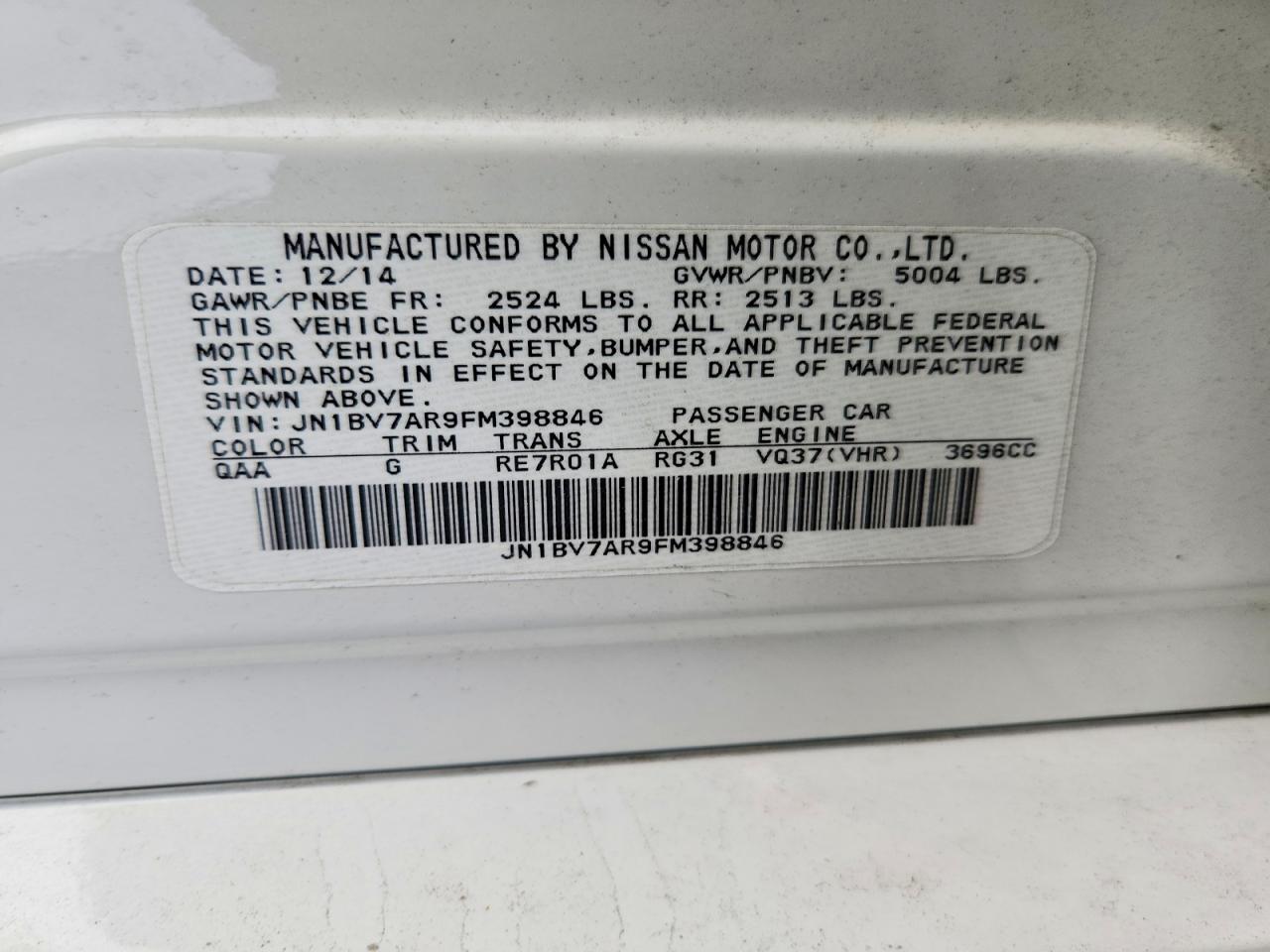 2015 Infiniti Q50 Base Gray vin: JN1BV7AR9FM398846