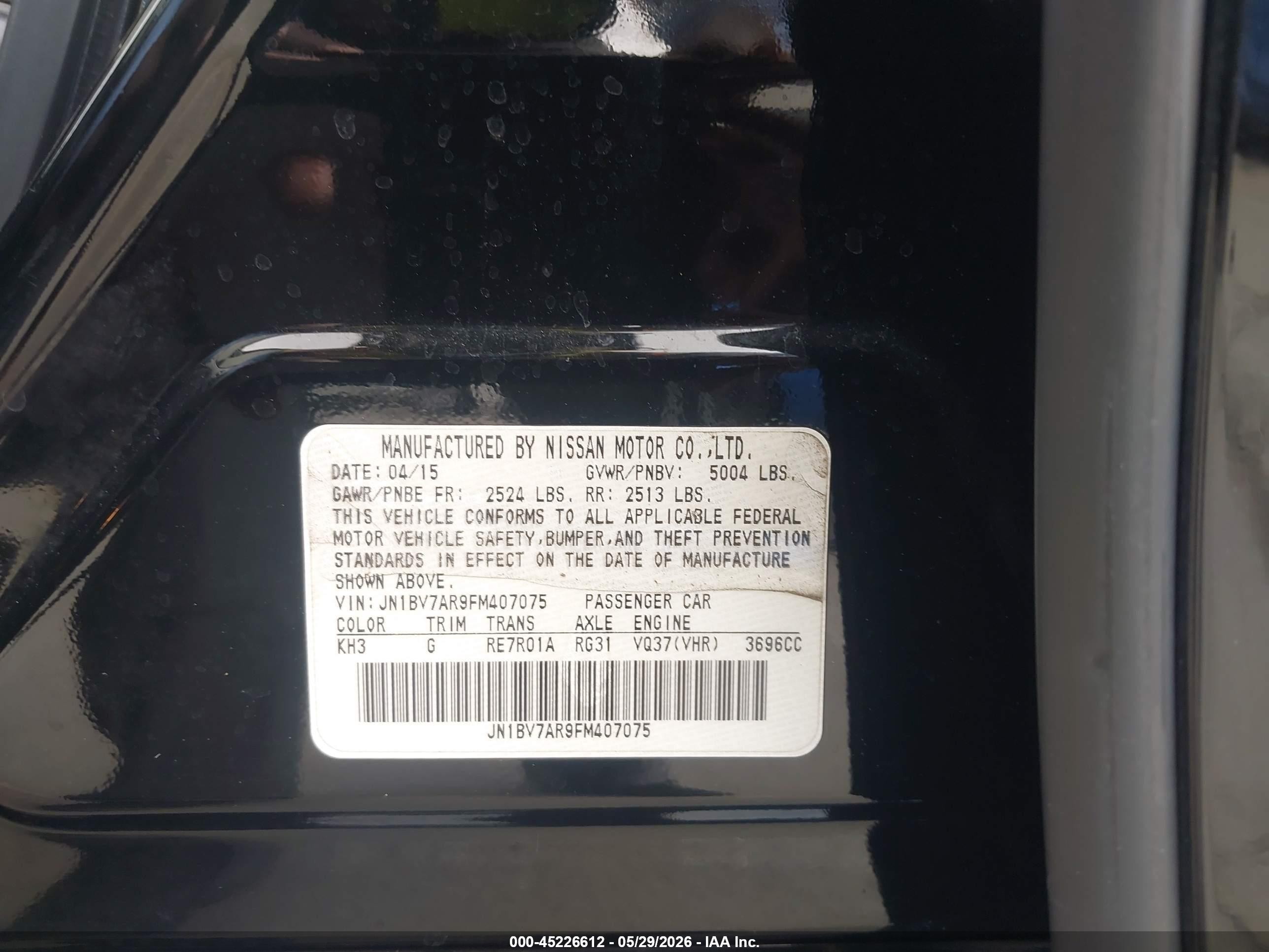 2015 Infiniti Q50 Premium Black vin: JN1BV7AR9FM407075