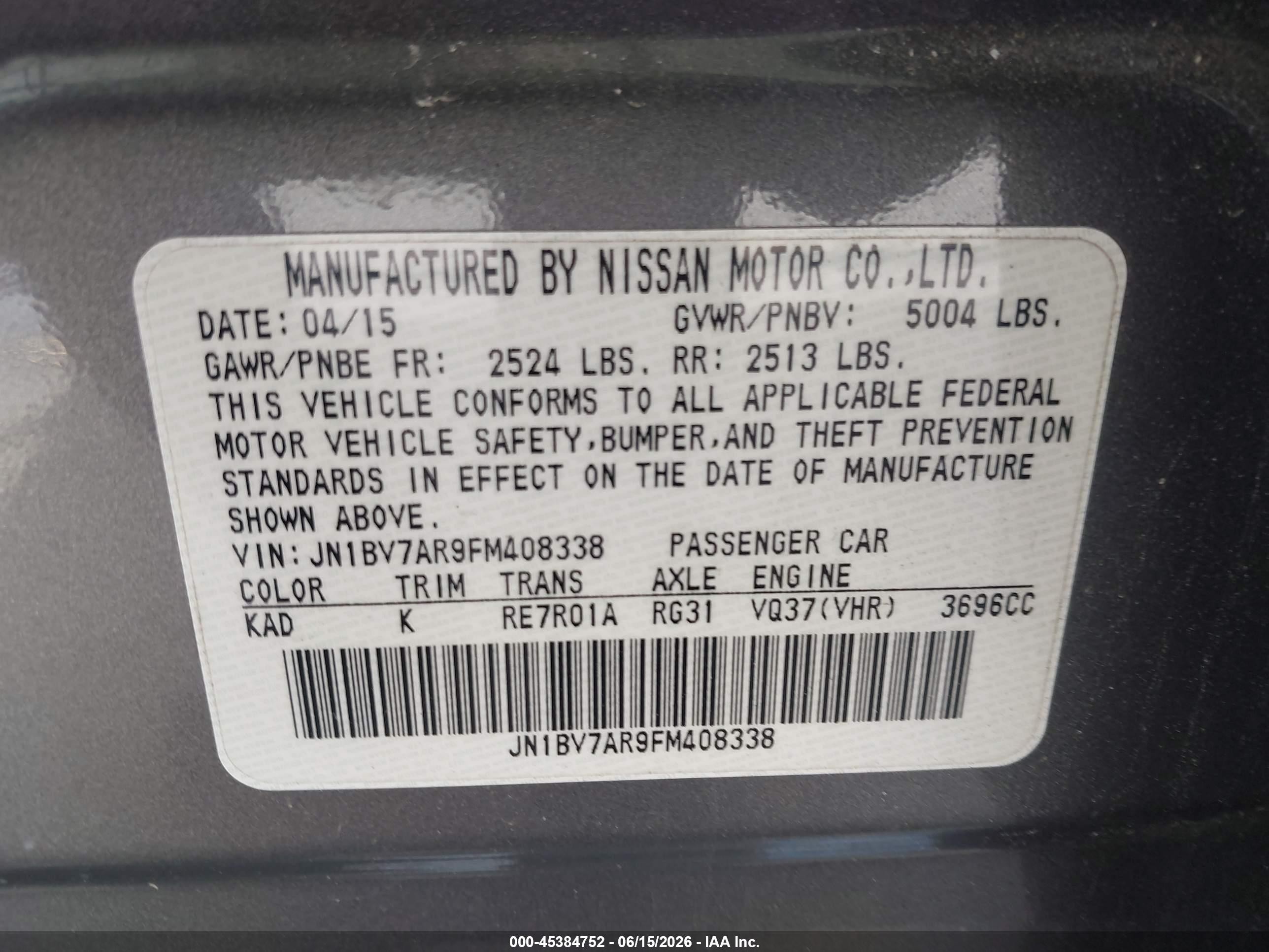 2015 Infiniti Q50 Premium Gray vin: JN1BV7AR9FM408338