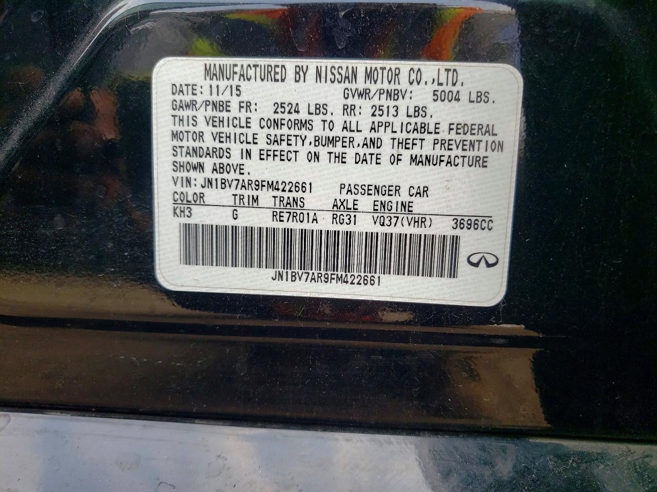 2015 Infiniti Q50 Premium Black vin: JN1BV7AR9FM422661