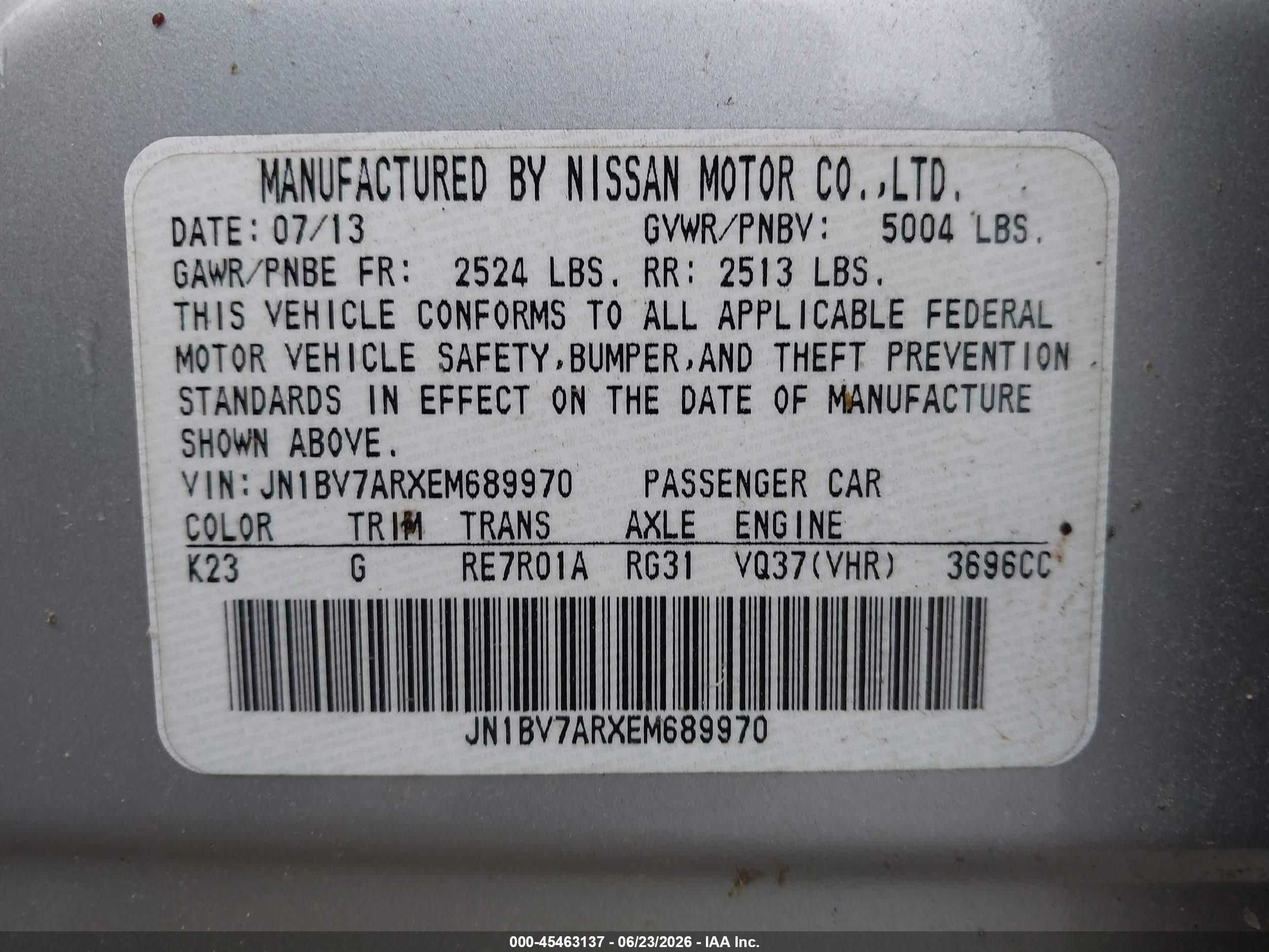 2014 Infiniti Q50 Sport Silver vin: JN1BV7ARXEM689970