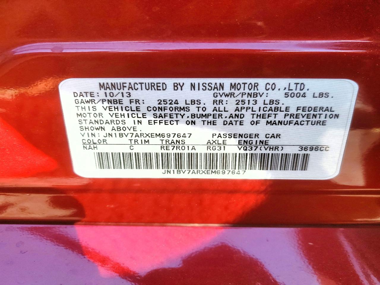 2014 Infiniti Q50 Premium Burgundy vin: JN1BV7ARXEM697647