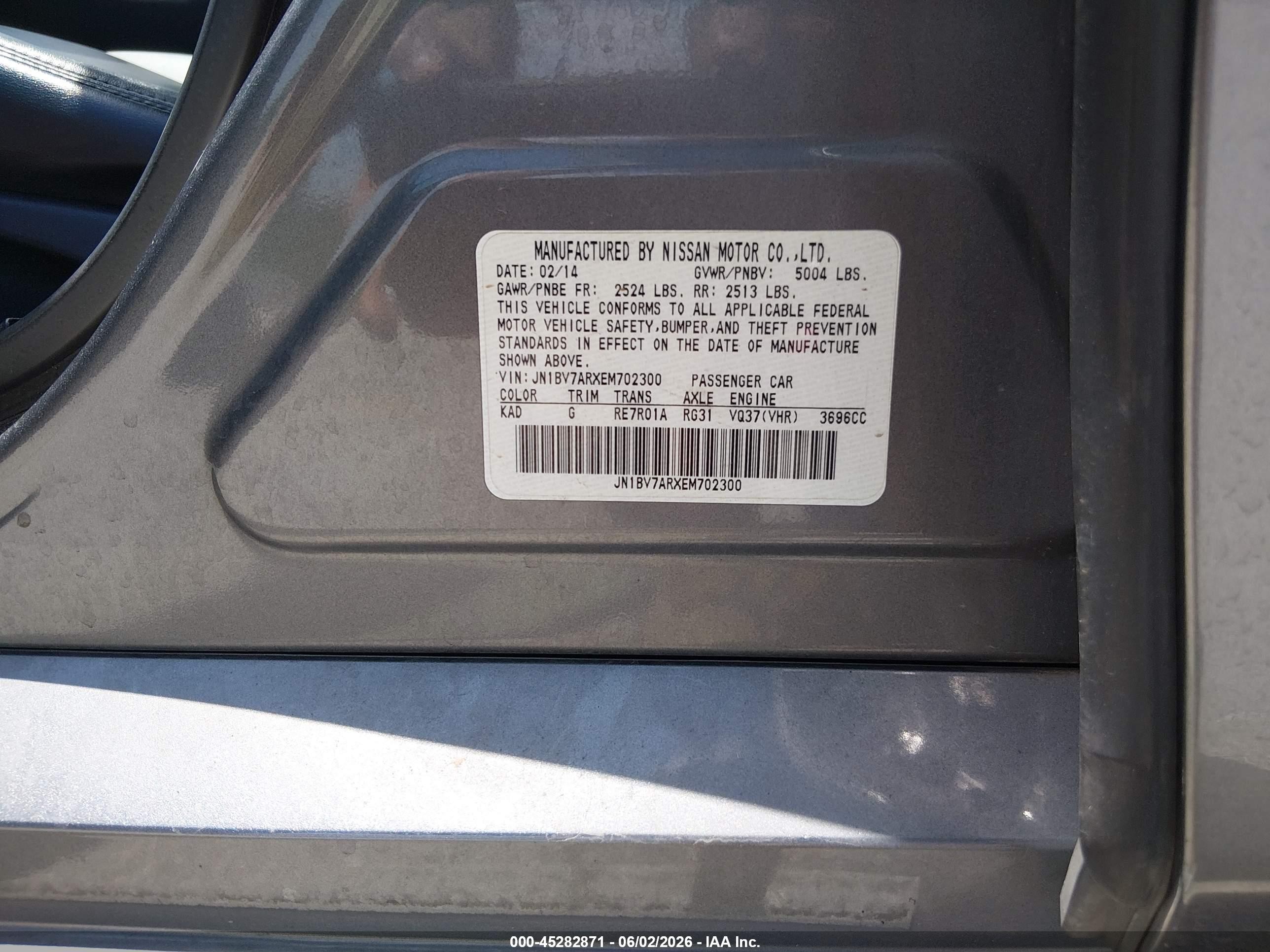 2014 Infiniti Q50 Premium Silver vin: JN1BV7ARXEM702300