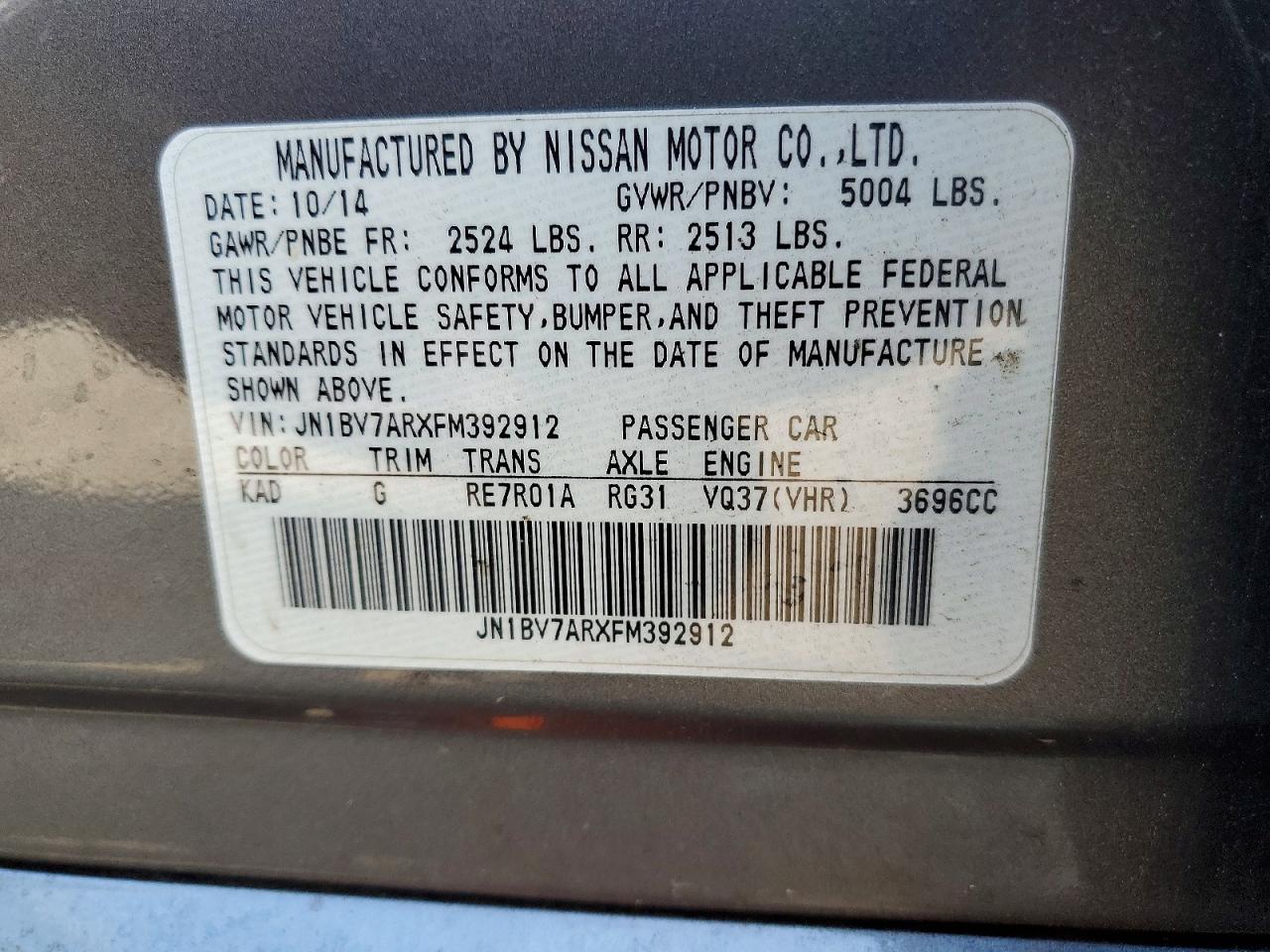 2015 Infiniti Q50 Sport Gray vin: JN1BV7ARXFM392912