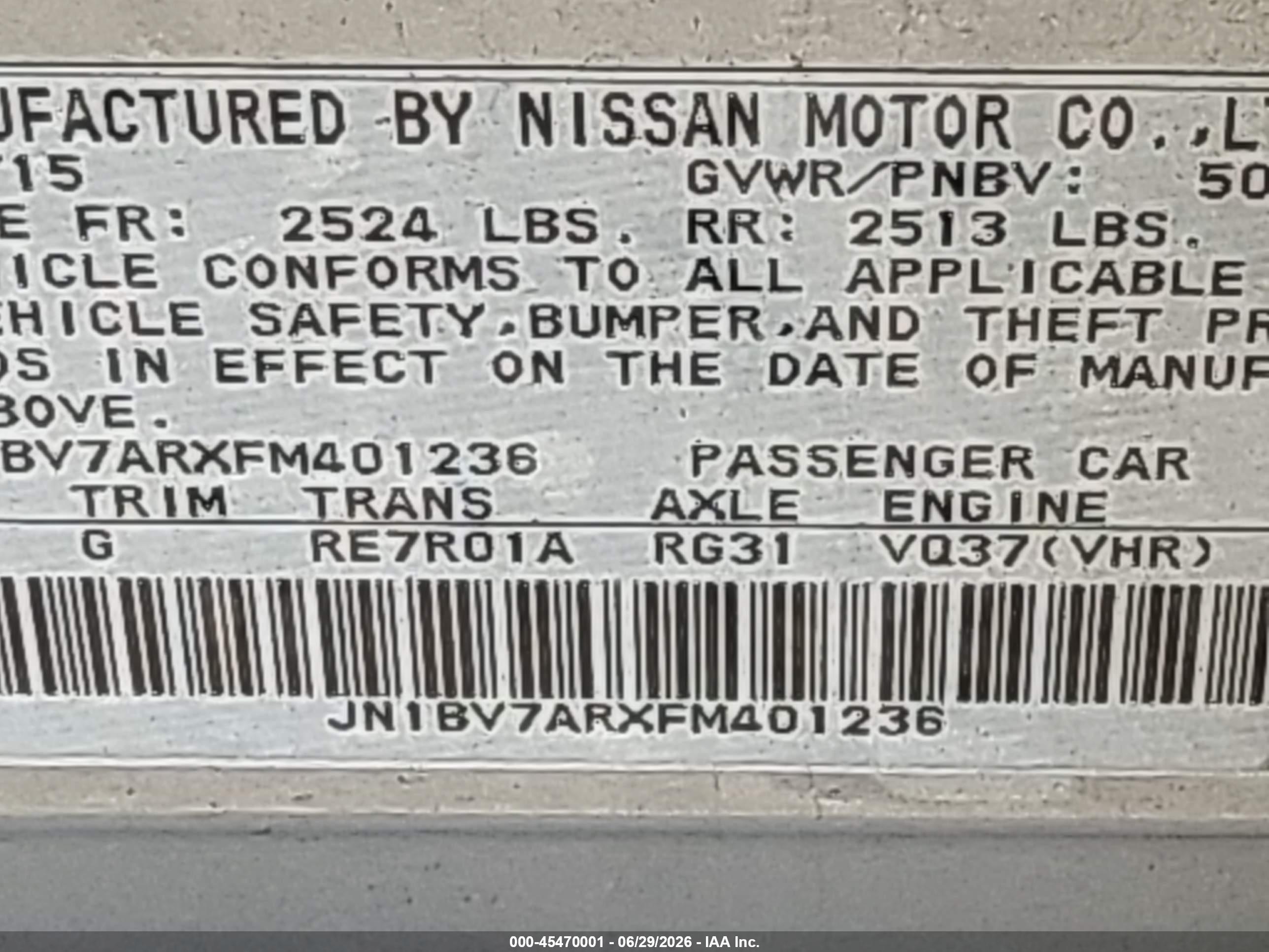 2015 Infiniti Q50   Silver vin: JN1BV7ARXFM401236