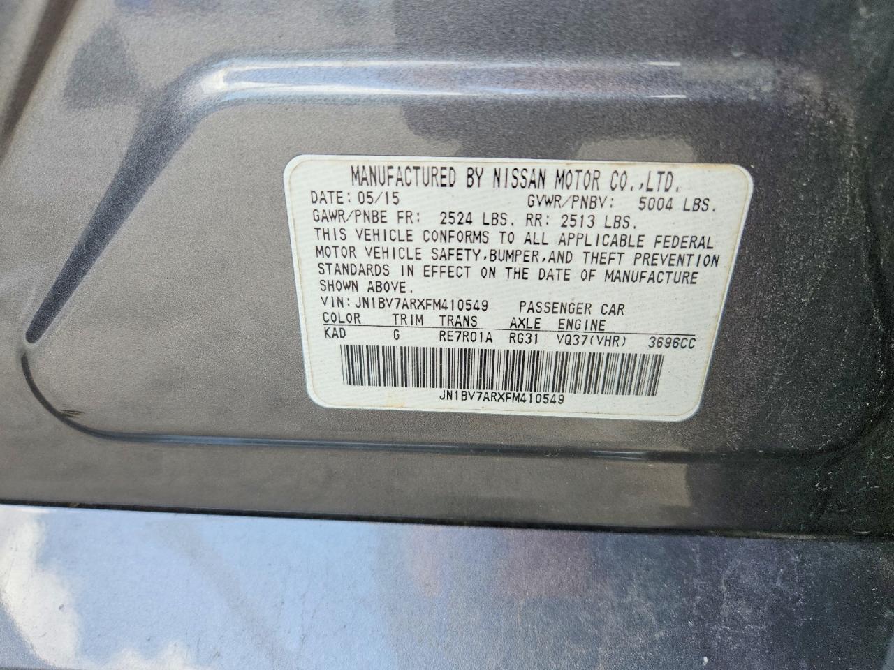 2015 Infiniti Q50 Premium Gray vin: JN1BV7ARXFM410549