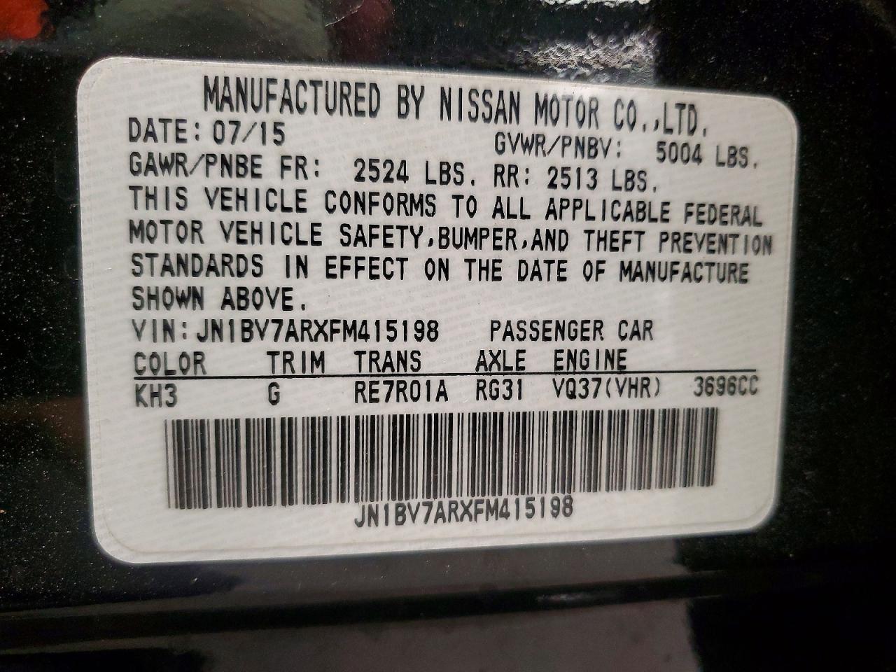2015 Infiniti Q50 Base Black vin: JN1BV7ARXFM415198