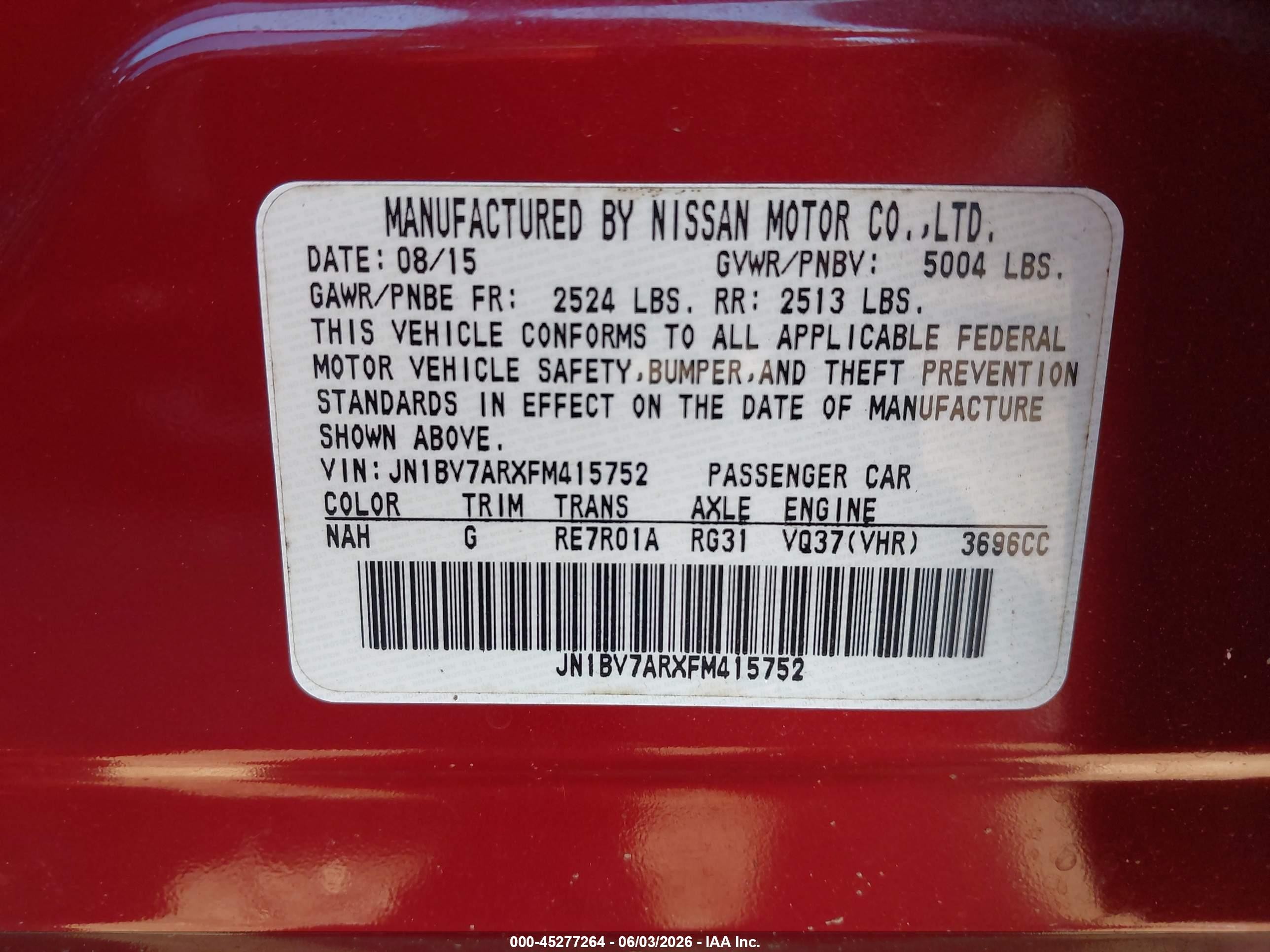 2015 Infiniti Q50 Premium/sport Red vin: JN1BV7ARXFM415752