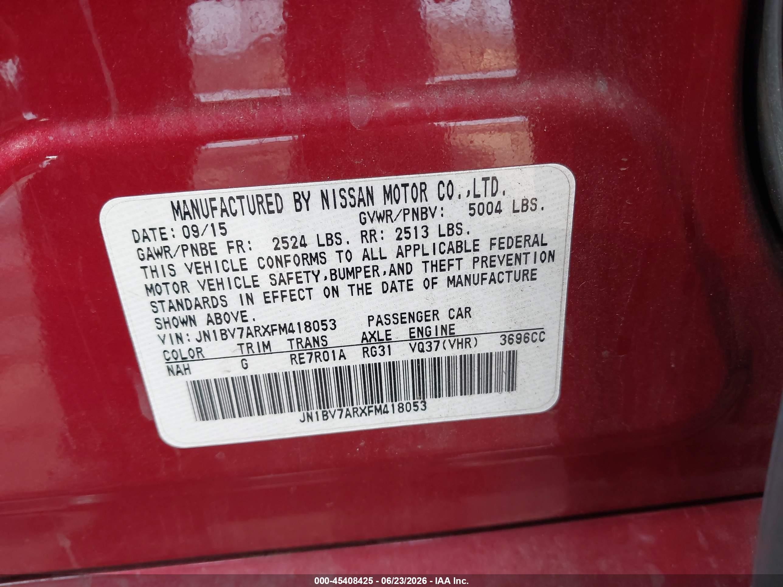 2015 Infiniti Q50 Premium Red vin: JN1BV7ARXFM418053