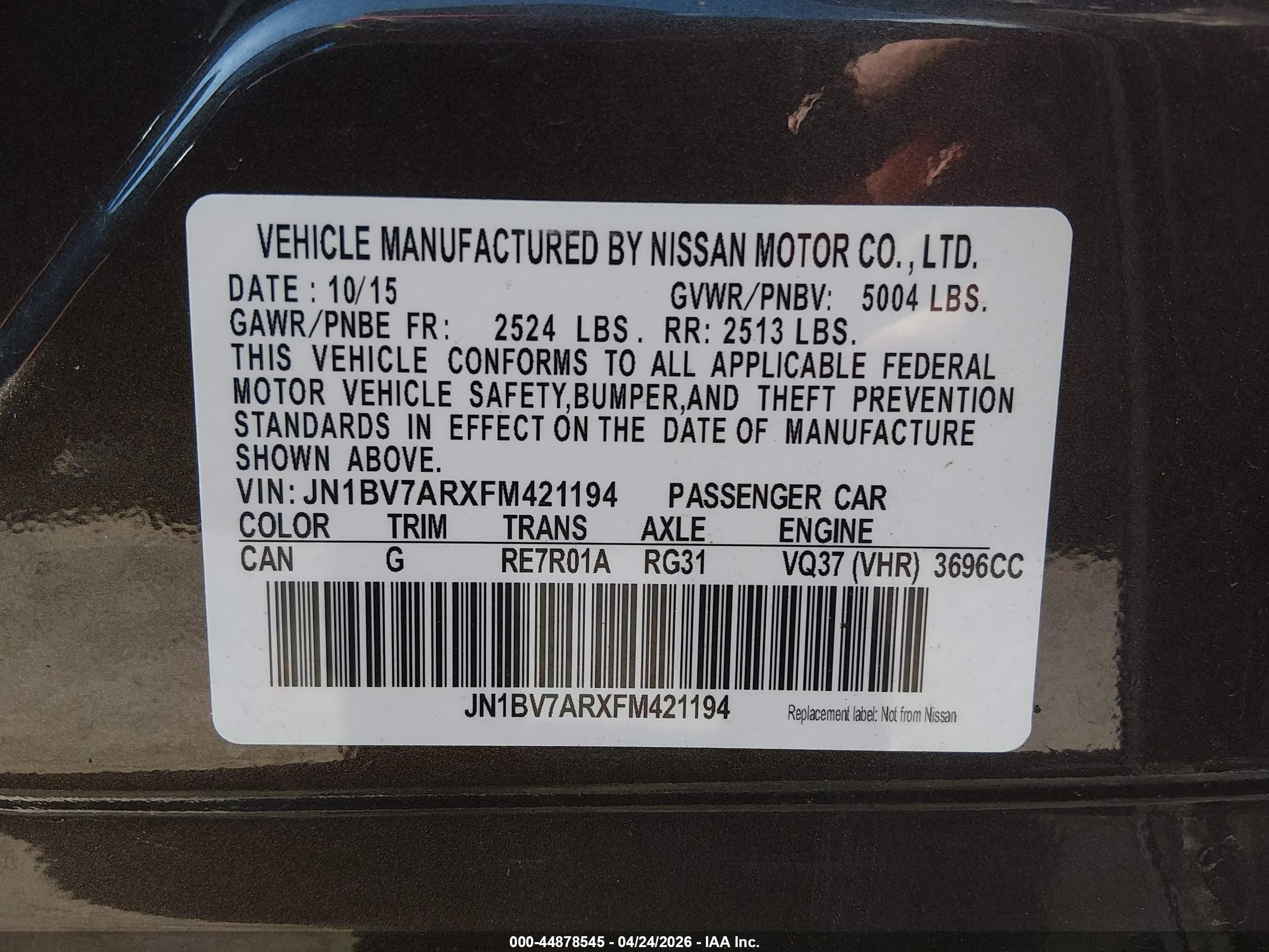 2015 Infiniti Q50 Premium Черный vin: JN1BV7ARXFM421194