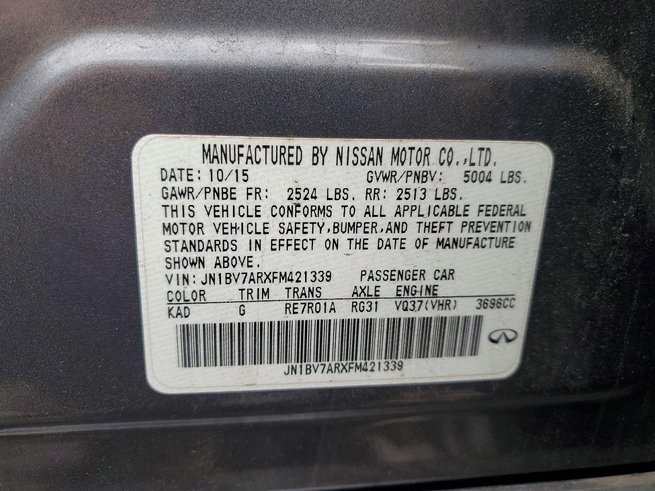 2015 Infiniti Q50 Premium Gray vin: JN1BV7ARXFM421339