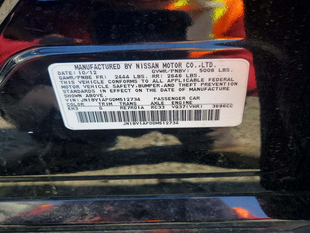 2013 Infiniti M37 Base Black vin: JN1BY1AP0DM512734