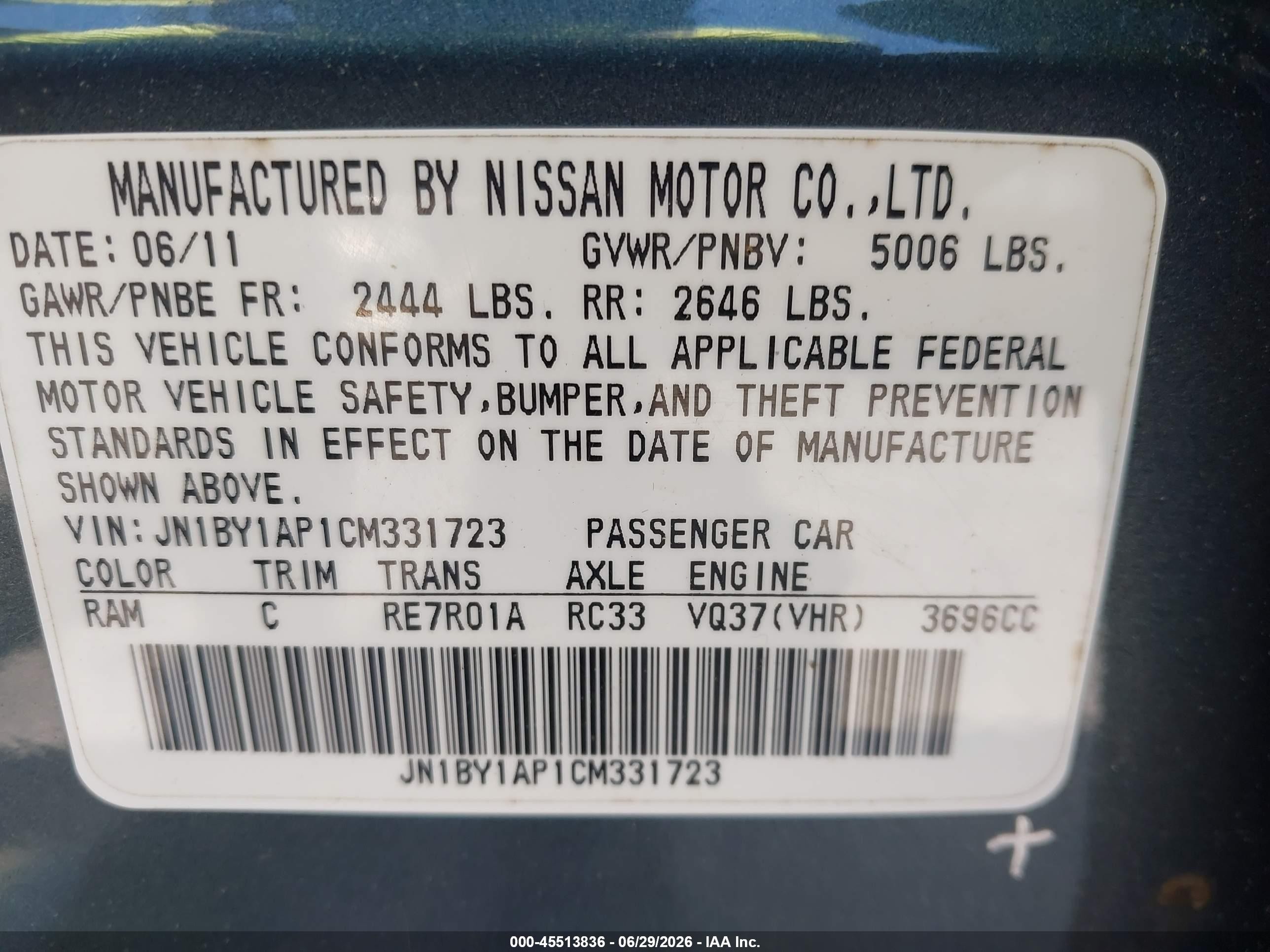 2012 Infiniti M37   Gray vin: JN1BY1AP1CM331723