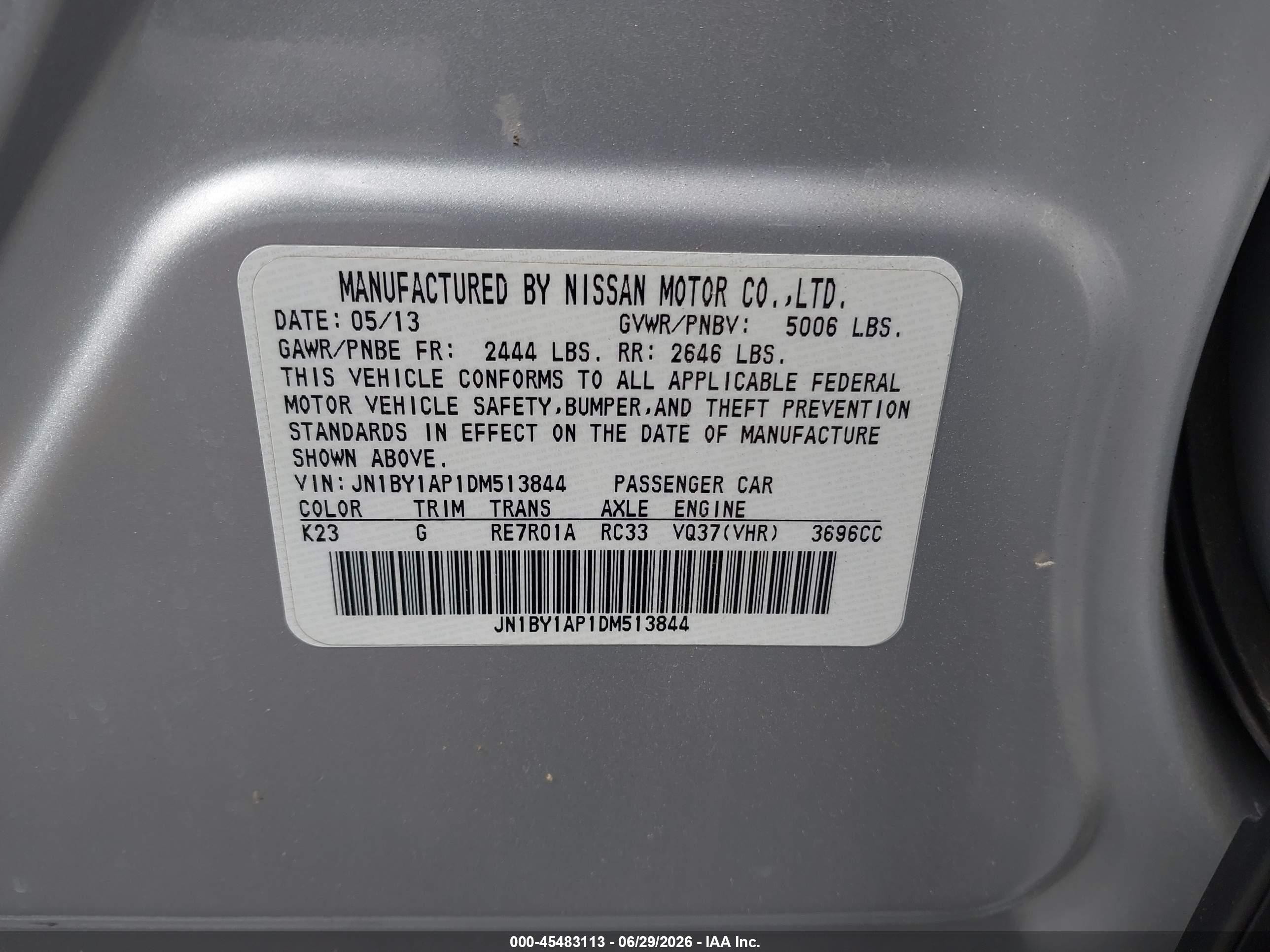 2013 Infiniti M37   Silver vin: JN1BY1AP1DM513844