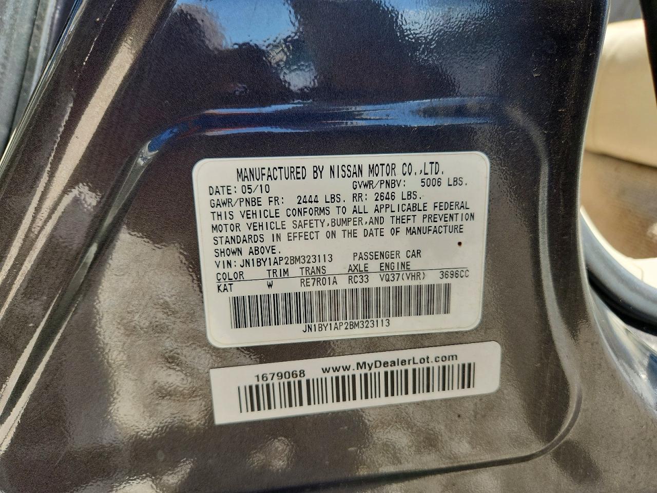 2011 Infiniti M37 Base Gray vin: JN1BY1AP2BM323113