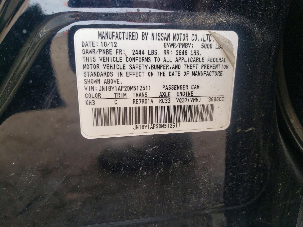 2013 Infiniti M37 Base Black vin: JN1BY1AP2DM512511