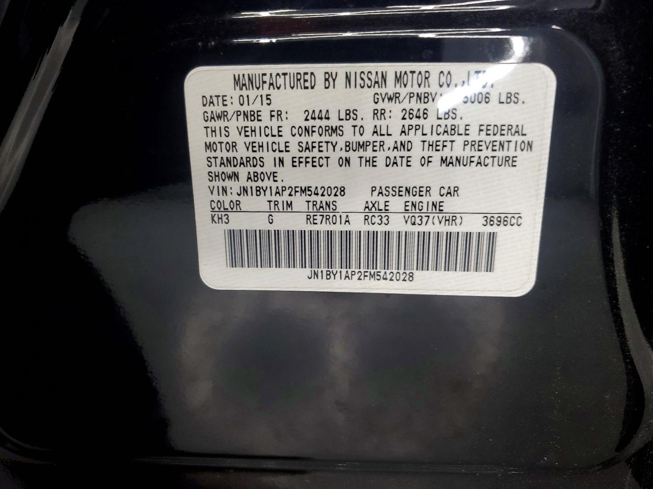 2015 Infiniti Q70 3.7 Black vin: JN1BY1AP2FM542028