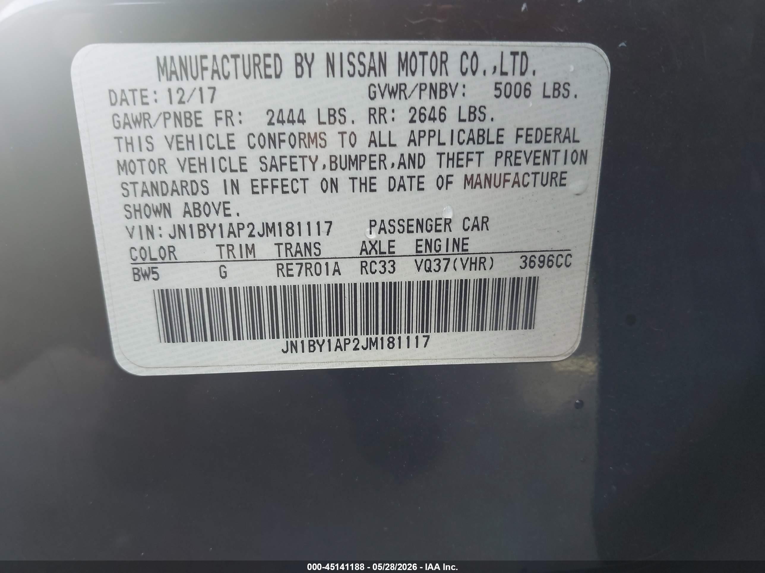 2018 Infiniti Q70 3.7 Luxe Blue vin: JN1BY1AP2JM181117